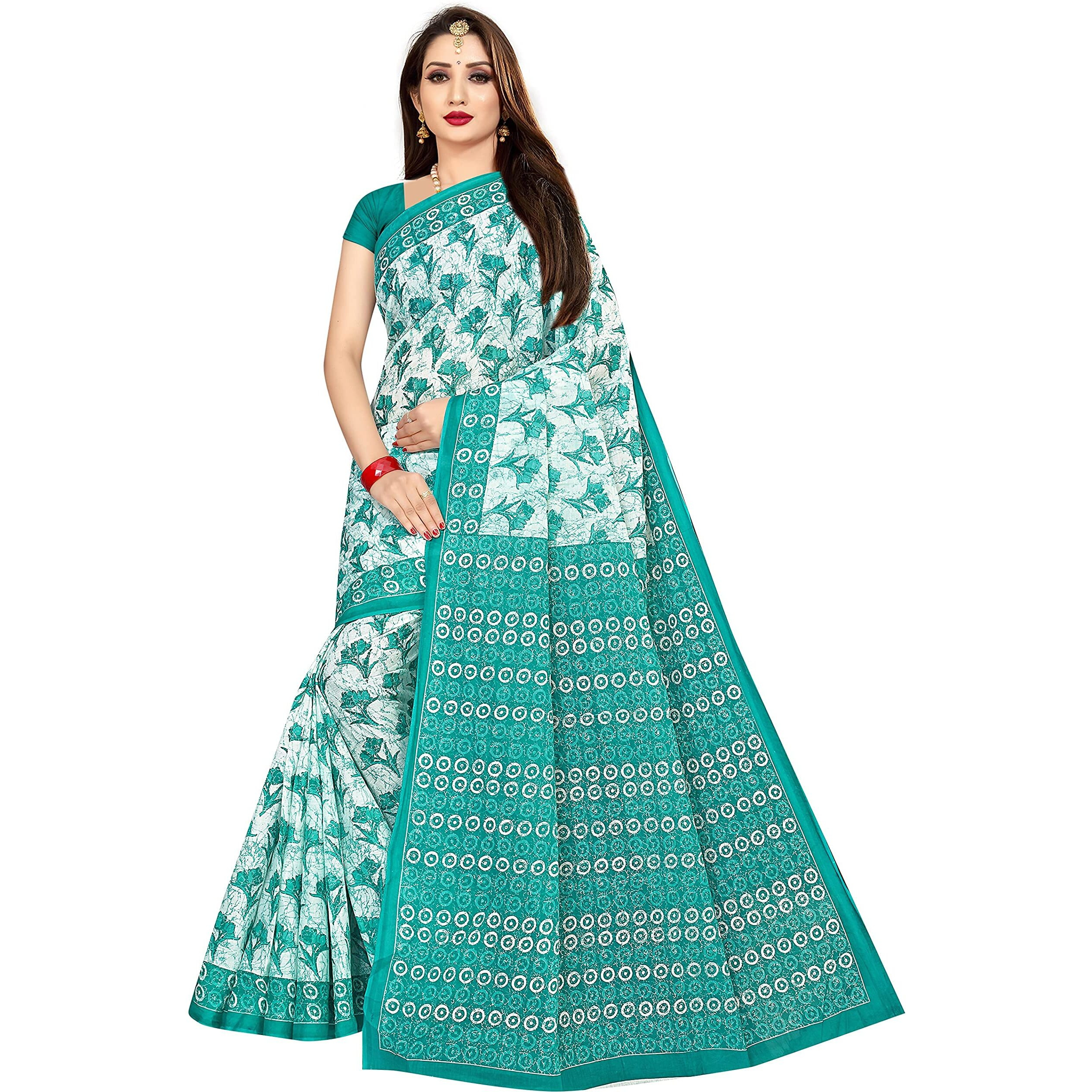 TAMAIRA FASHION Womens Plain Cotton Saree Without Blouse Piece (1338_Seagreen_ Sea Green)
