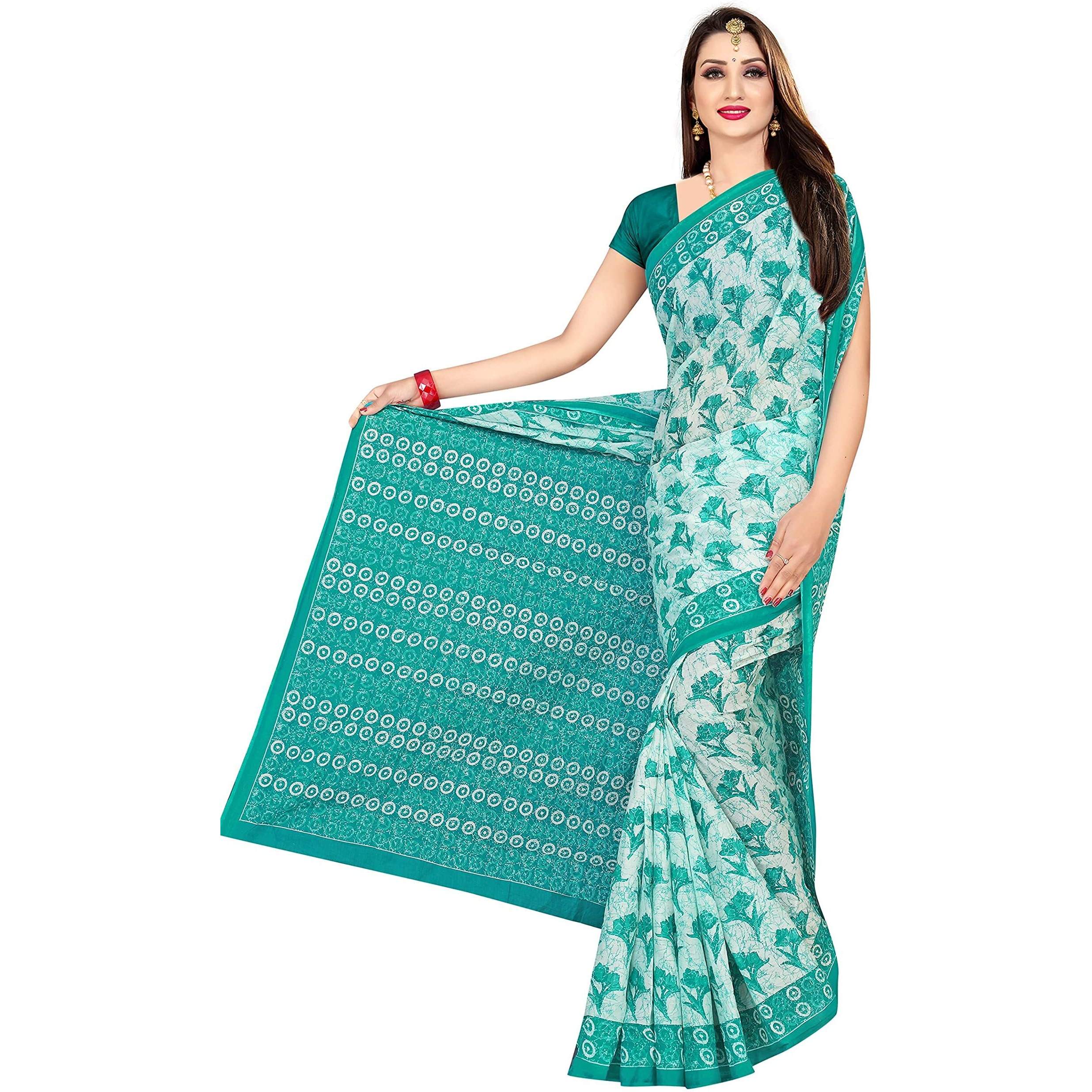 TAMAIRA FASHION Womens Plain Cotton Saree Without Blouse Piece (1338_Seagreen_ Sea Green)