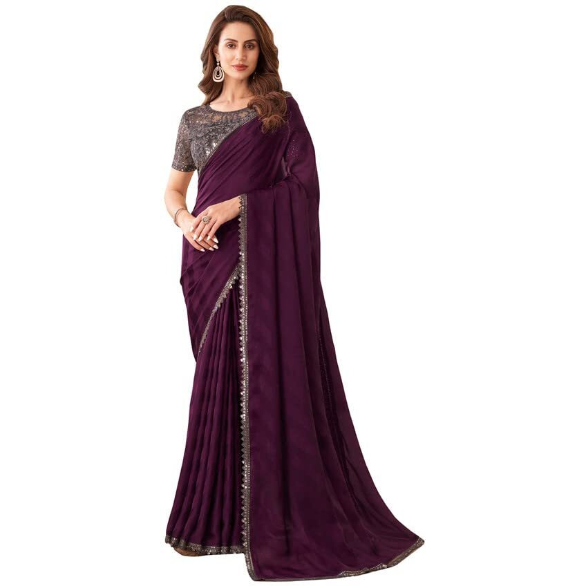 Satrani Womens Pure Chiffon Saree (2992S2678N_Wine)