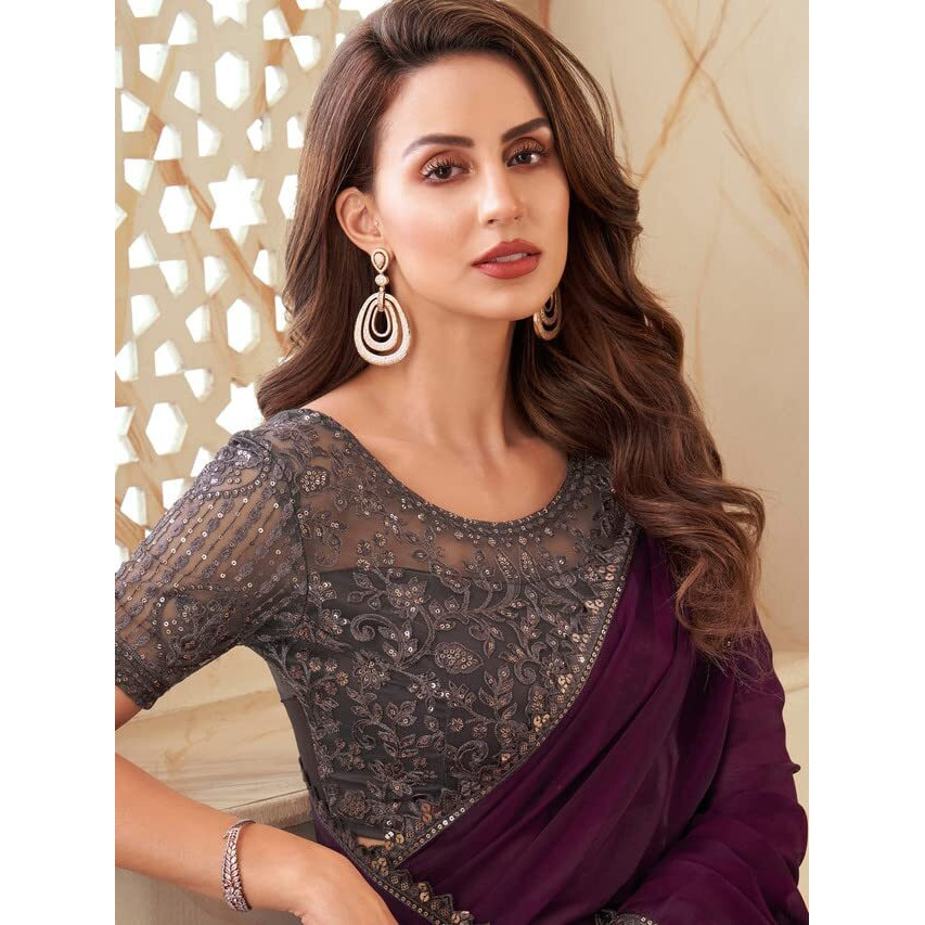 Satrani Womens Pure Chiffon Saree (2992S2678N_Wine)