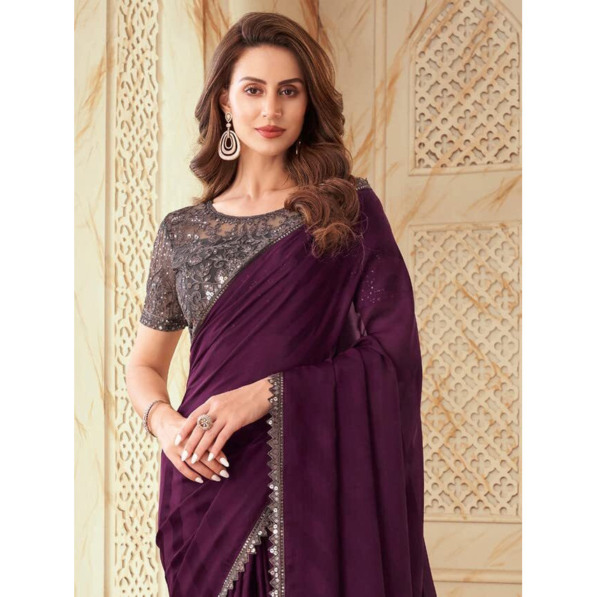 Satrani Womens Pure Chiffon Saree (2992S2678N_Wine)