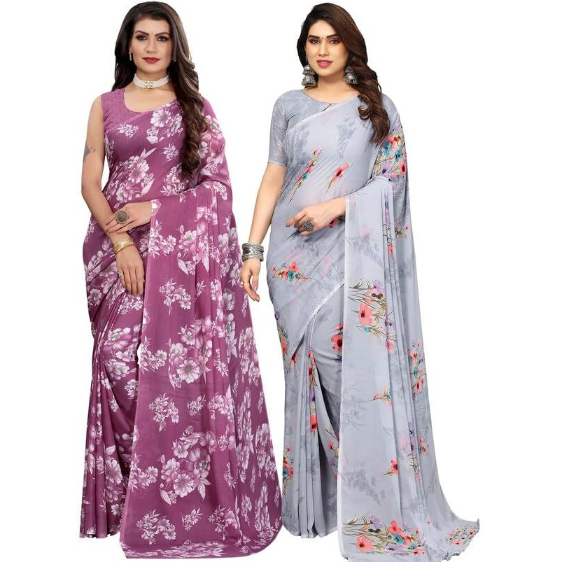 Satrani Womens Pure Georgette Saree (2024S566N_3112S2152N_Mauve Purple | Grey)