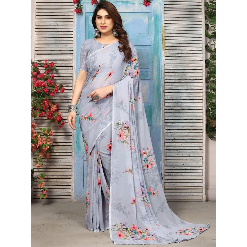 Satrani Womens Pure Georgette Saree (2024S566N_3112S2152N_Mauve Purple | Grey)