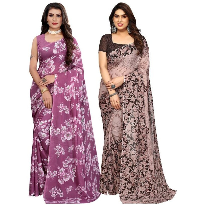 Satrani Womens Pure Georgette Saree (2024S566N_3112S2156N_Mauve Purple | Brown)