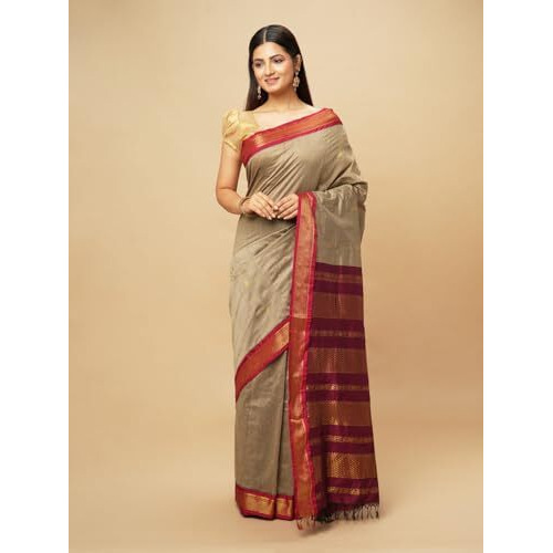 manvish drapes Gadwal Silk Cotton saree For Women | Buttas and Peacock Border Sari | South Indian Kerala Wear With Unstitched Blouse Piece - TUSSAR- MAROON