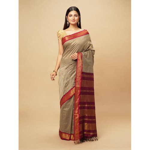 manvish drapes Gadwal Silk Cotton saree For Women | Buttas and Peacock Border Sari | South Indian Kerala Wear With Unstitched Blouse Piece - TUSSAR- MAROON