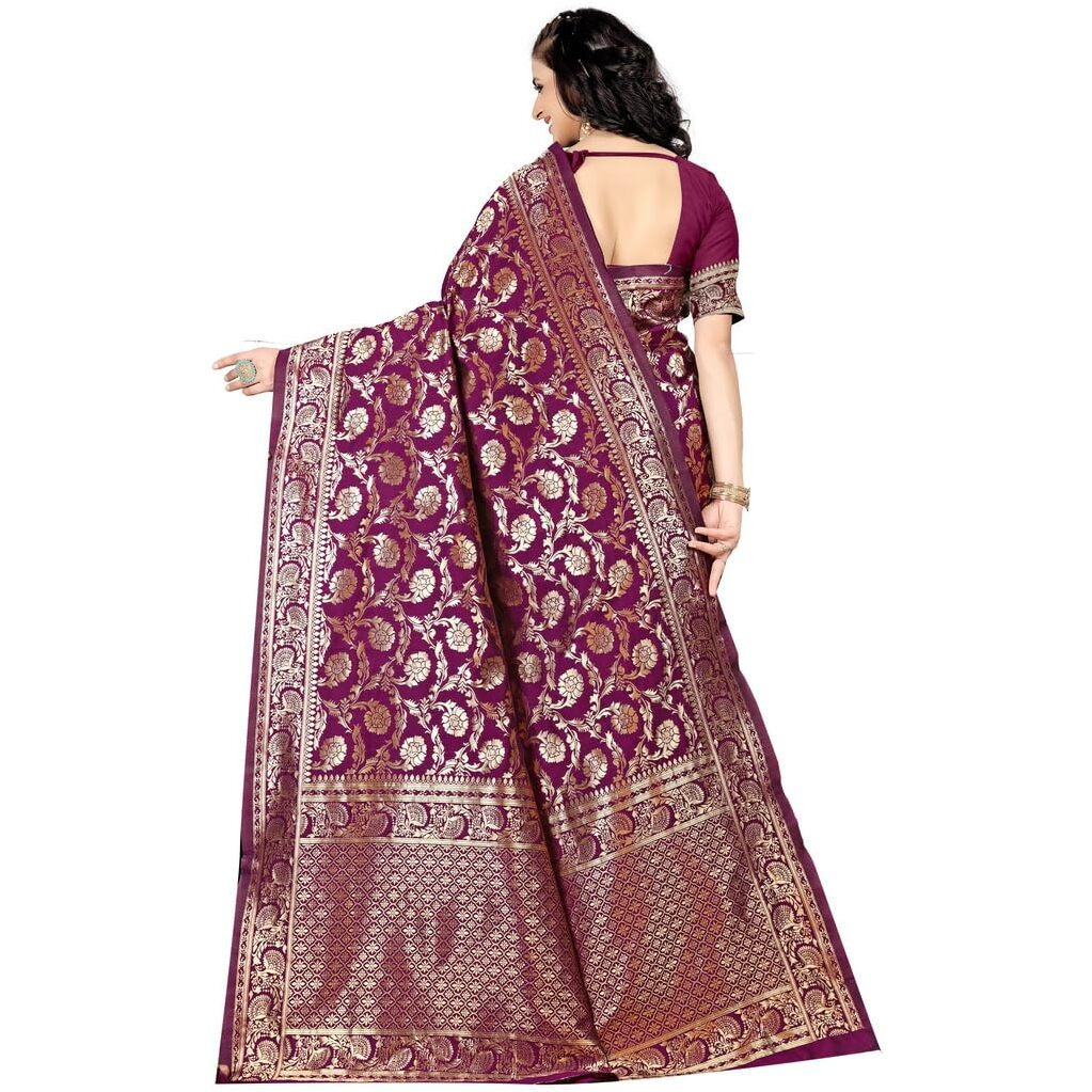 C J Enterprise Womens Pure Soft Kanjivaram Silk Saree Banarasi Design Wear kanchipuram Pattu Sarees Latest Party Cotton Sari With Blouse Piece for Wedding sadi new ladies 2023 2024 (Pari164 Purple)