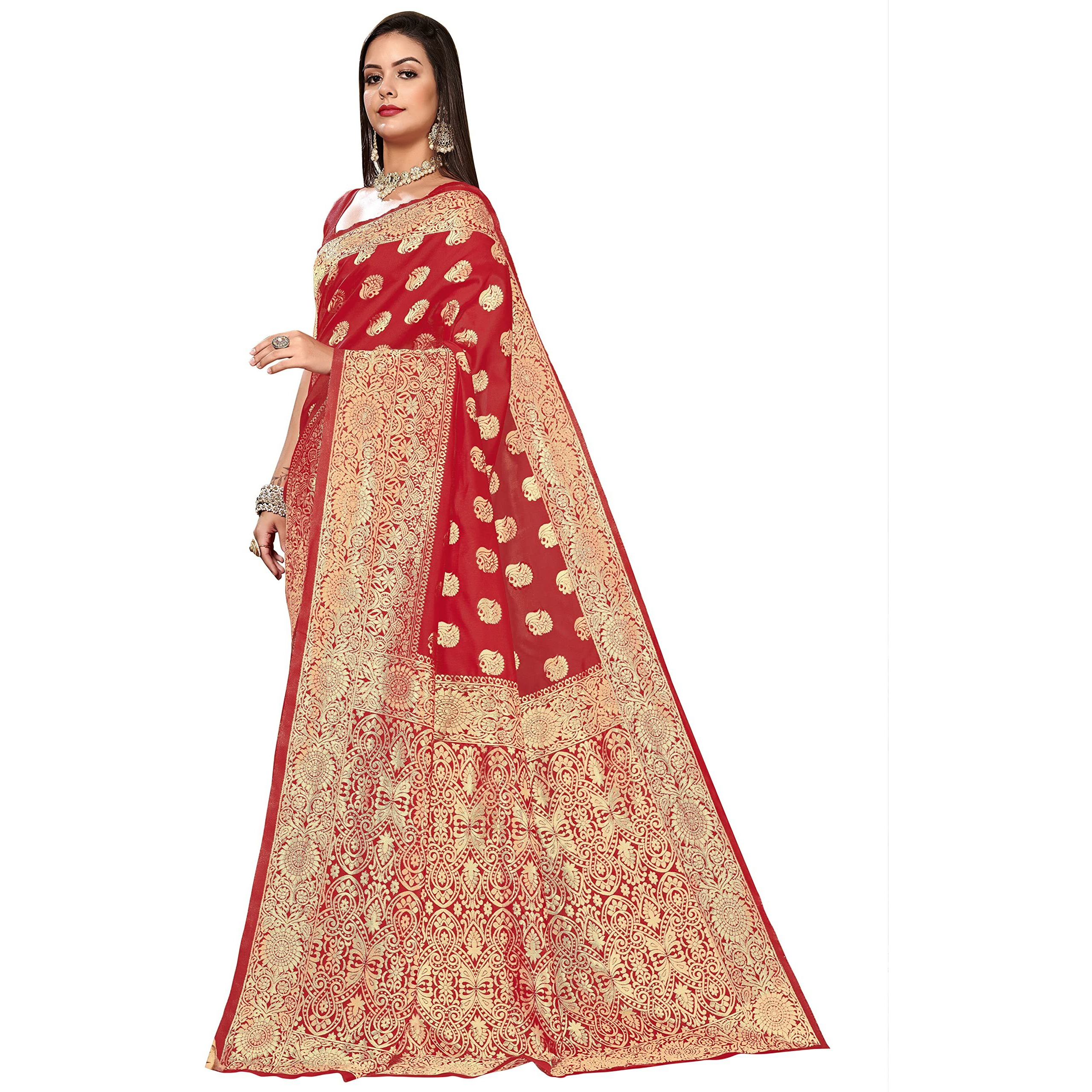 Glory Sarees Womens Banarasi Silk Saree With Blouse Piece (Banarasi_Saree131_Red)