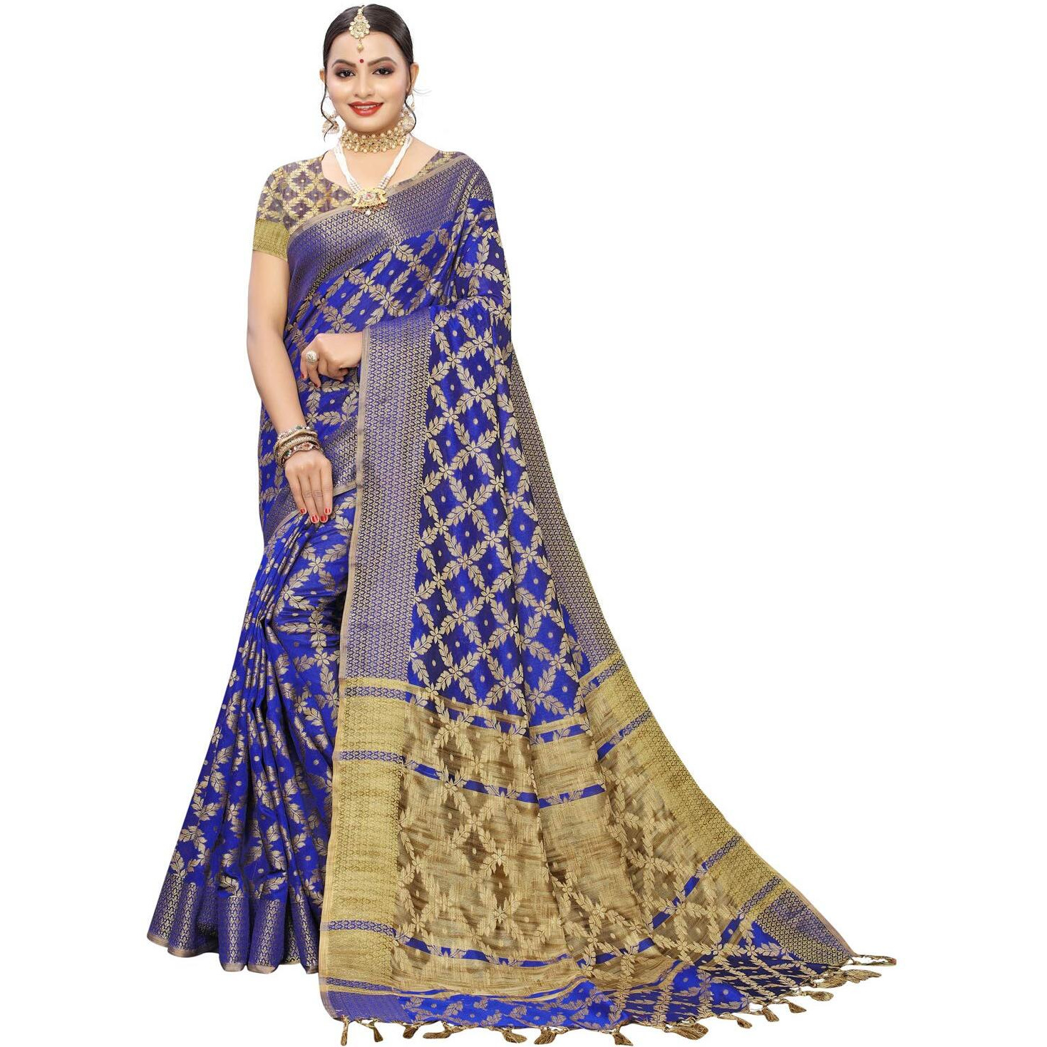 Satrani Womens Cotton Saree (1415ST149_Royal Blue)