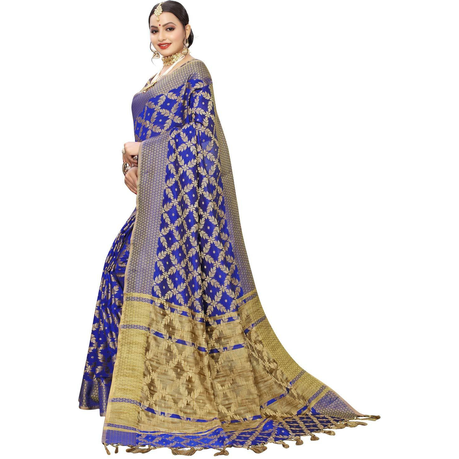 Satrani Womens Cotton Saree (1415ST149_Royal Blue)