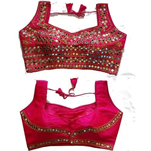 Vihu Fashion Womens Multicolor Phantom Silk Floral Half Sleeves Saree Blouse