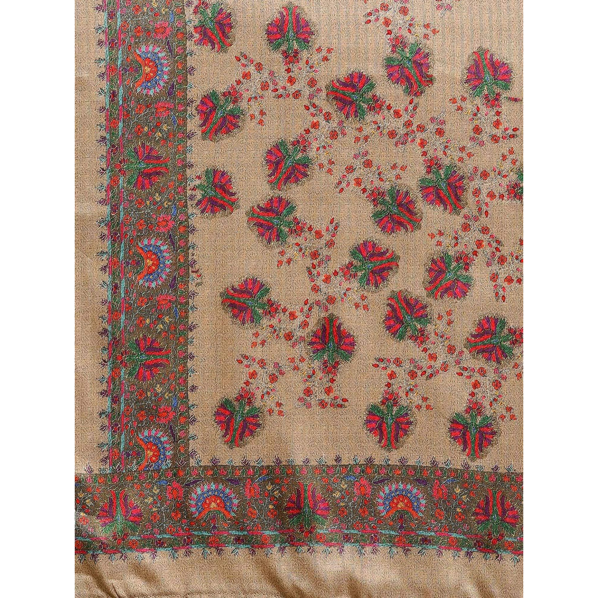 AKHILAM Womens Pashmina silk Saree with Unstitched Blouse Piece (Free size_Beige_3KSMRA20252)