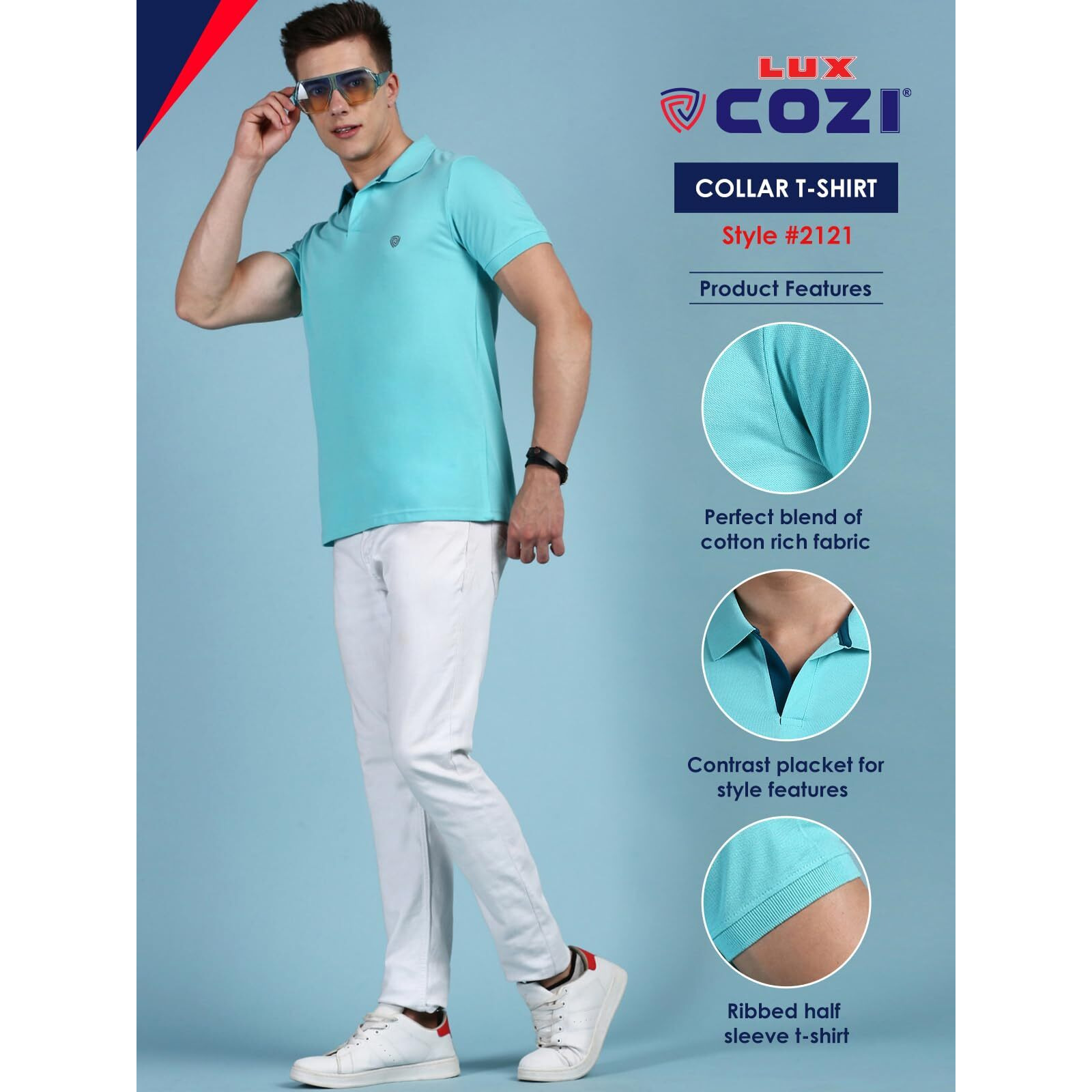 Lux Cozi Pack of 2 Pool Blue and Apricot Regular fit Half Sleeves Polo Neck T-Shirt for Men |Polo Casual Tshirt for Men | 100% Combed Cotton - Colour Fresh Quick Dry Ultra Soft (Size  XX-Large)