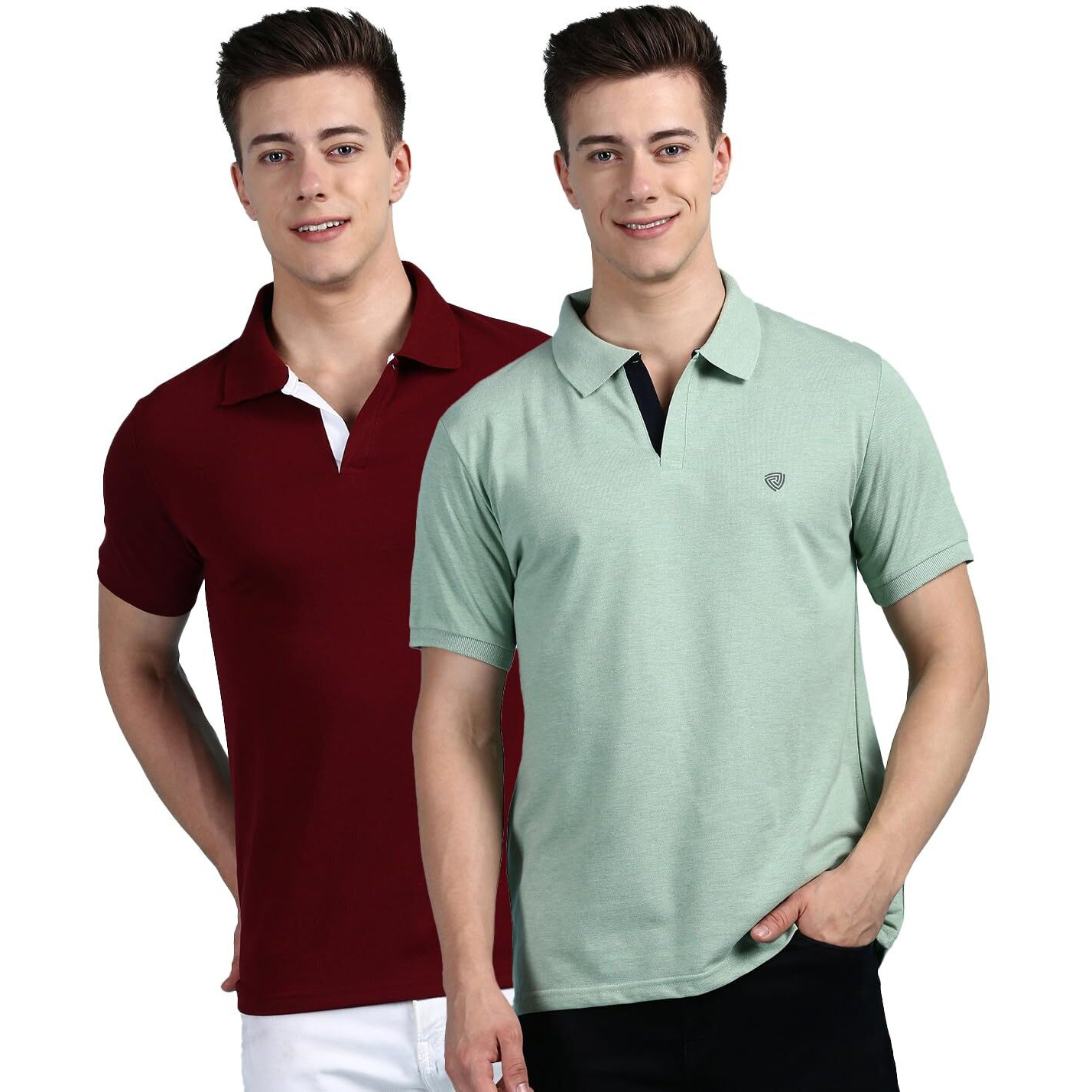 Lux Cozi Pack of 2 Maroon and Mint Green Regular fit Half Sleeves Polo Neck T-Shirt for Men |Polo Casual Tshirt for Men | 100% Combed Cotton - Colour Fresh Quick Dry Ultra Soft (Size  Large)