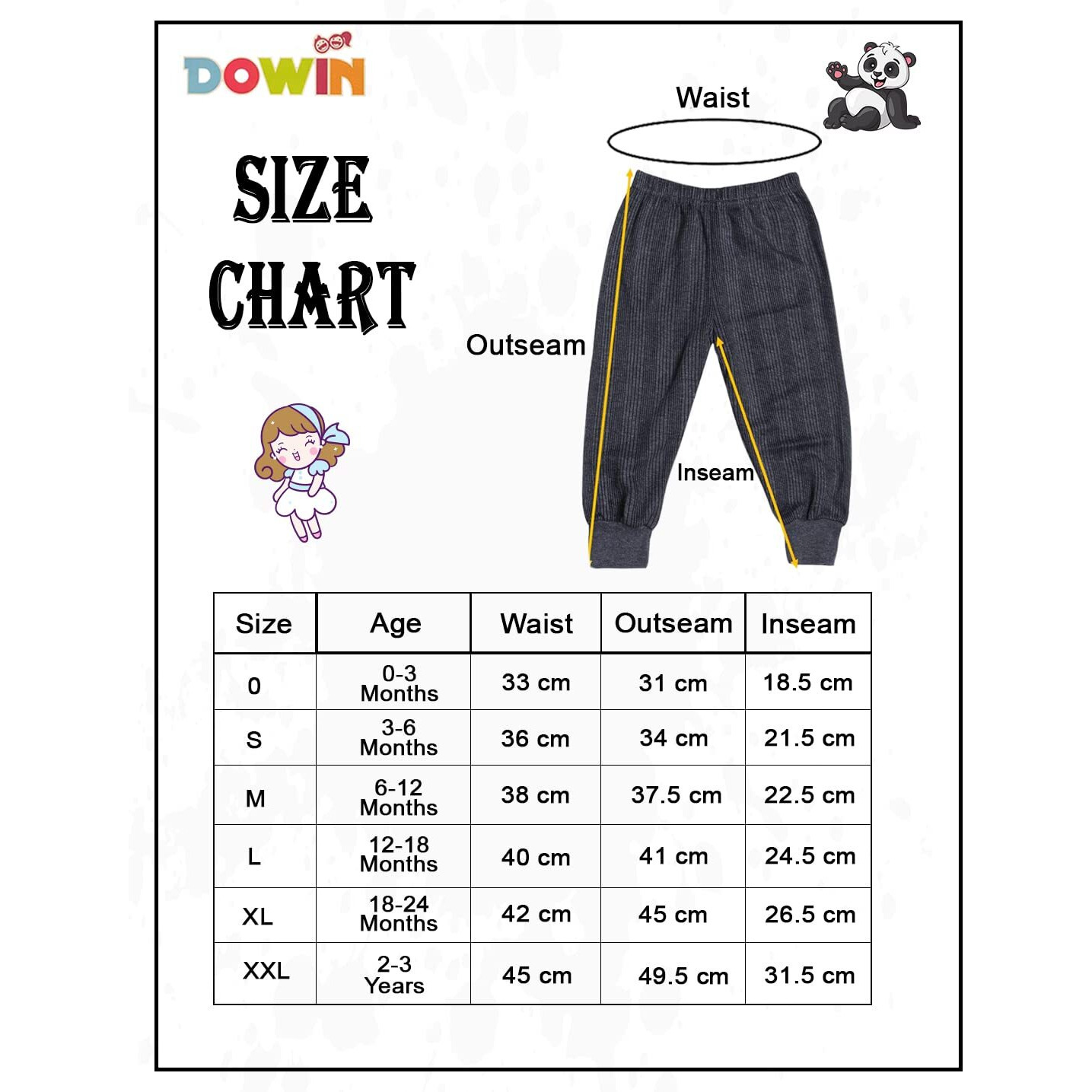 Dowin Unisex Baby Cotton Pajama Bottoms Soft Cozy and Comfortable - Pack of 6 (Thermal Pajami S)