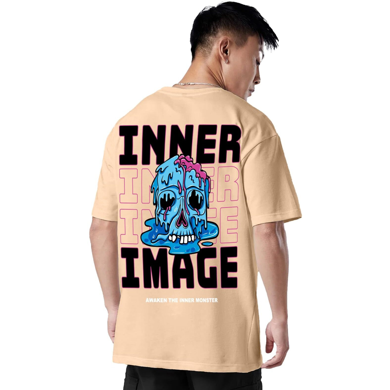 Veirdo Pure Cotton Oversized Baggy Fit Cool Inner Image Graphic Printed Beige T-Shirt for Men/Boys (OS_V_INRIMG_BG_S)