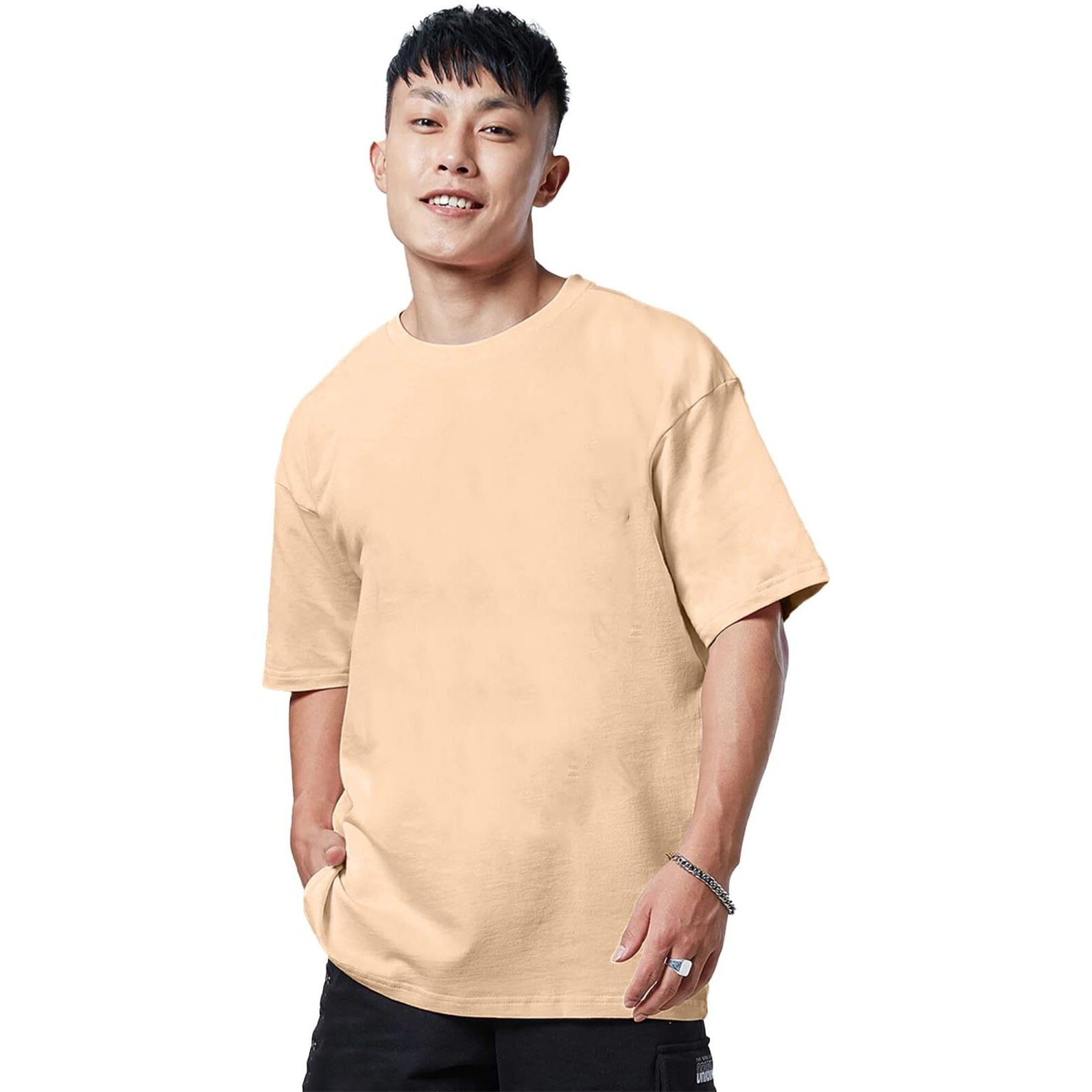 Veirdo Pure Cotton Oversized Baggy Fit Cool Inner Image Graphic Printed Beige T-Shirt for Men/Boys (OS_V_INRIMG_BG_S)