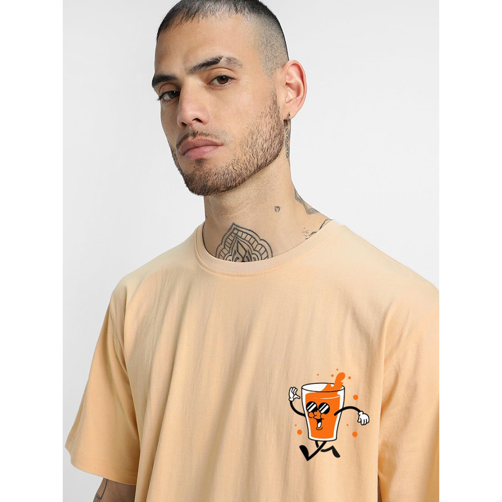 Veirdo Pure Cotton Oversized Baggy Fit Cool Beerdo Graphic Printed Beige T-Shirt for Men/Boys (OS_V_BEERDO_BG_XXL)