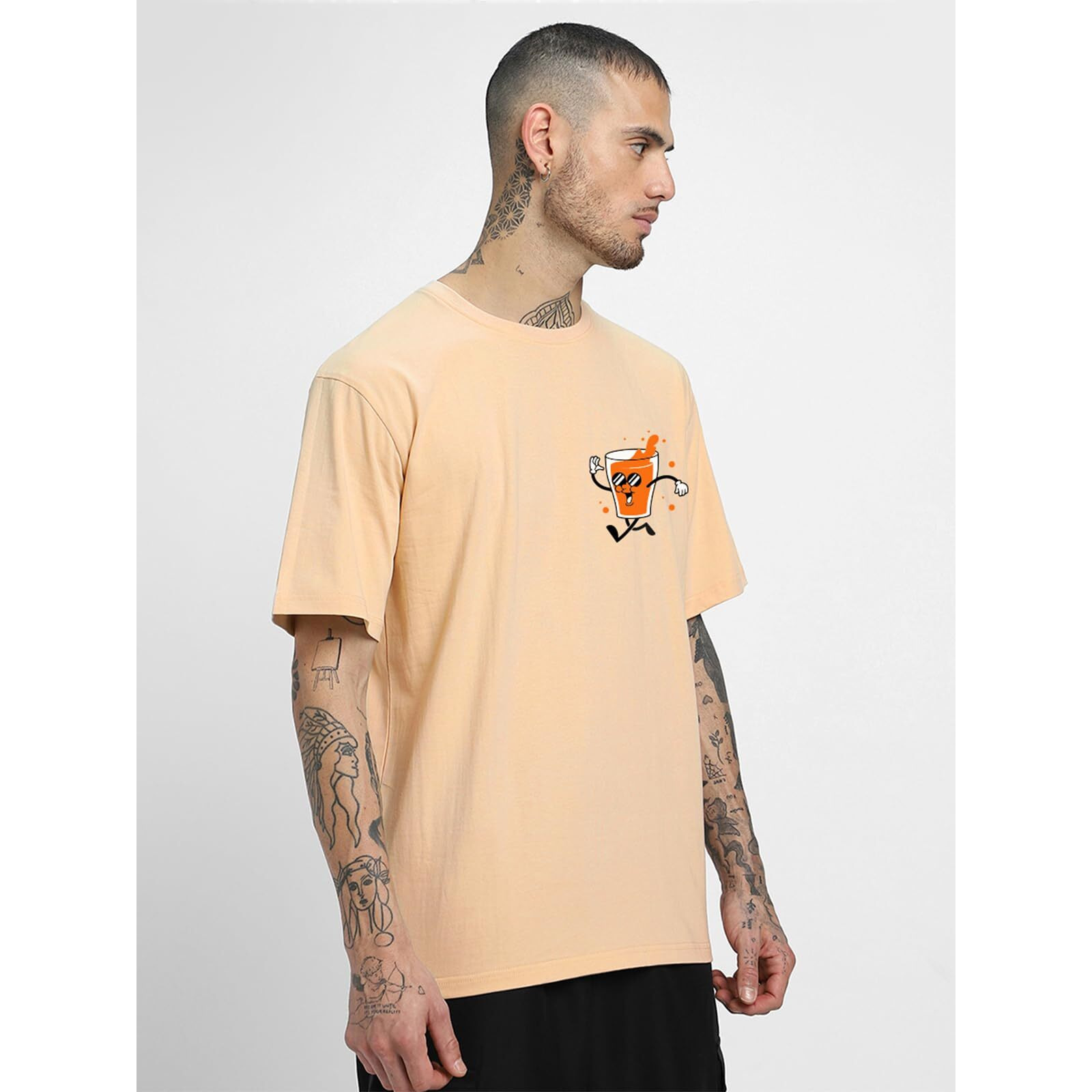 Veirdo Pure Cotton Oversized Baggy Fit Cool Beerdo Graphic Printed Beige T-Shirt for Men/Boys (OS_V_BEERDO_BG_XXL)