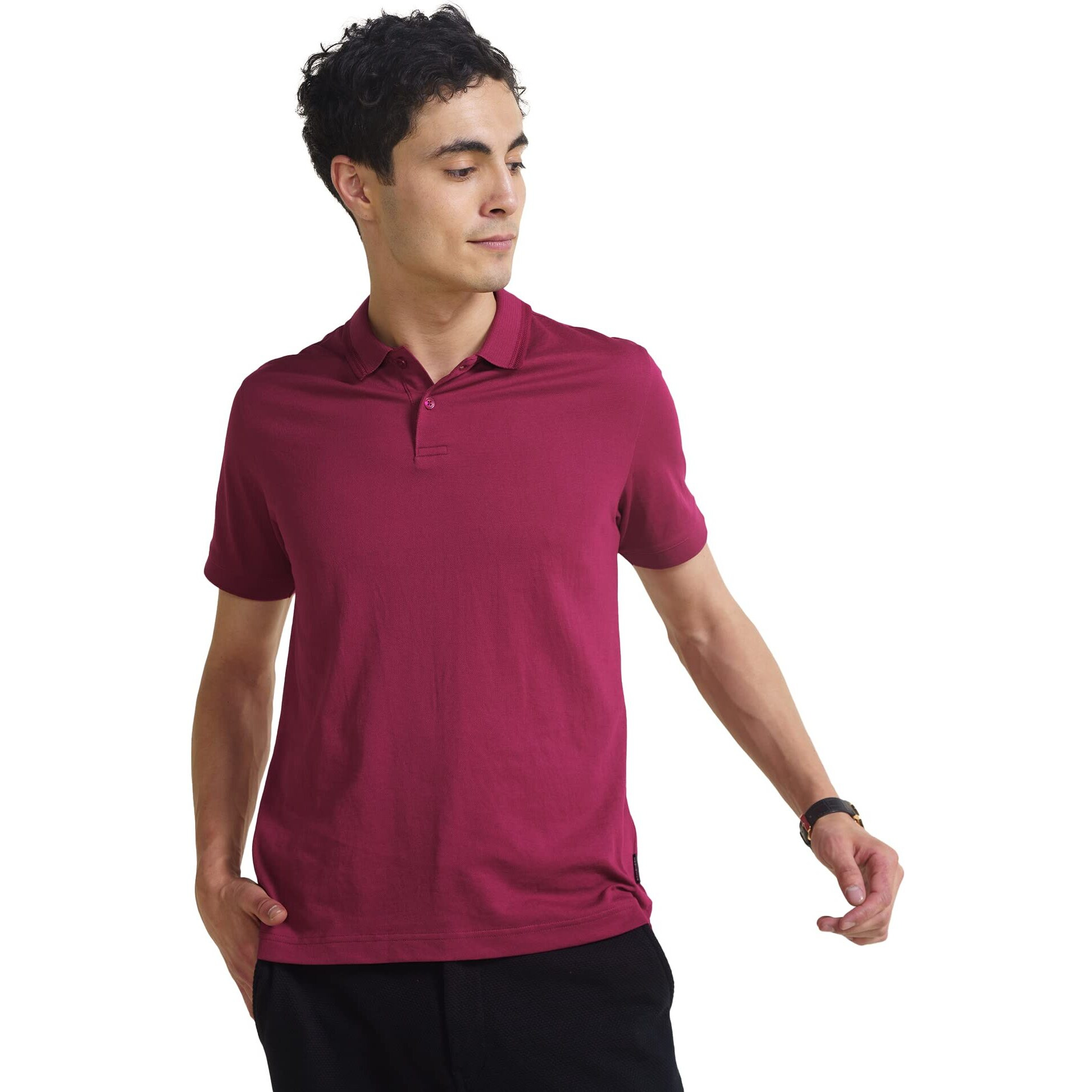 DAMENSCH Constant Mens All-Degree Thermoregulating Pique 500 Day Polo T-Shirt - 2 btn -Pack of 1-Beet MaroonX-Large