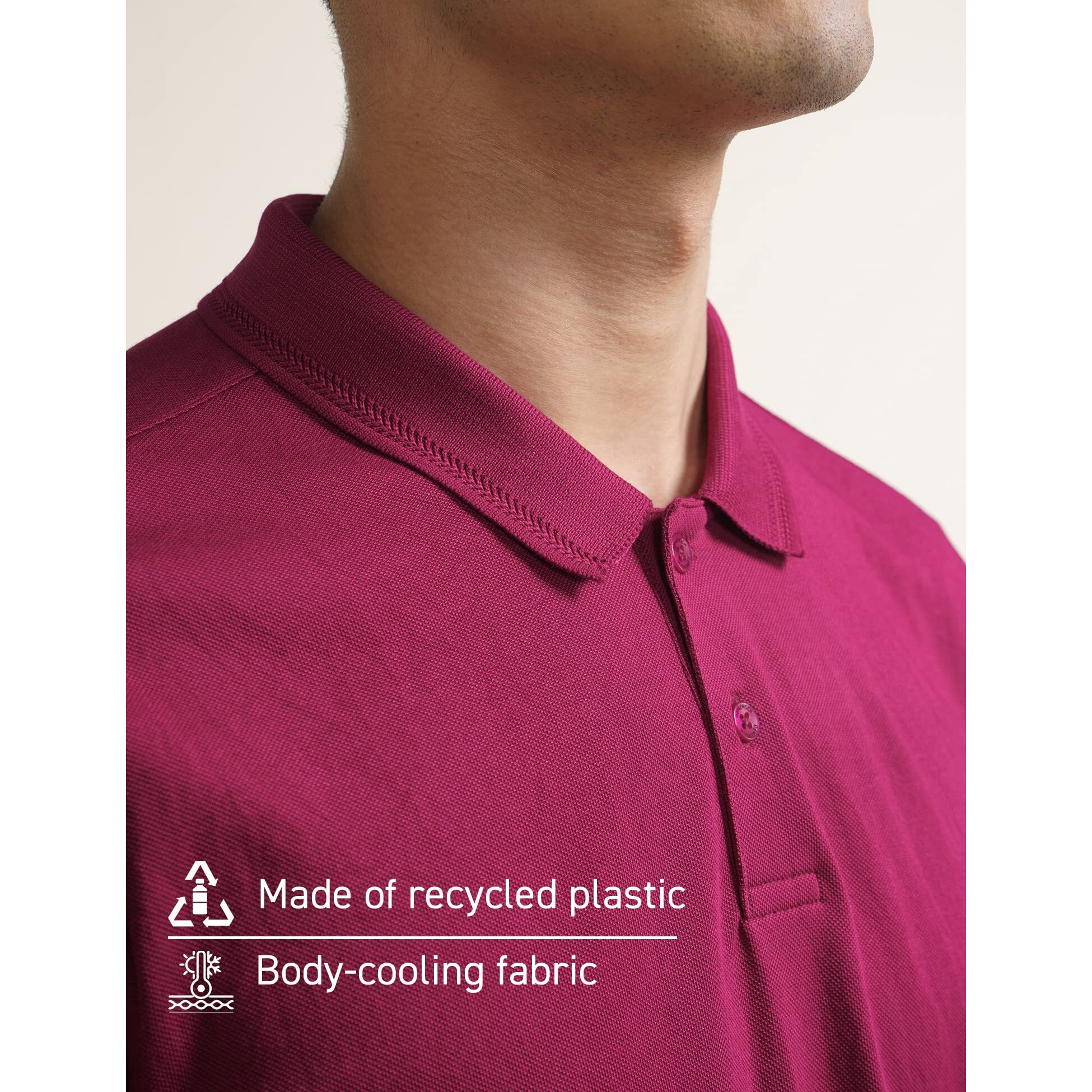 DAMENSCH Constant Mens All-Degree Thermoregulating Pique 500 Day Polo T-Shirt - 2 btn -Pack of 1-Beet MaroonX-Large
