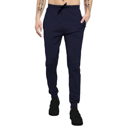 LookMark Mens Solid Lycra Blend Lounge Wear Trendy Track Pant with Pockets Ideal for Night Day or Casual Wear (AZ-LM-OG-Trackpant 06 Navy Blue-S)