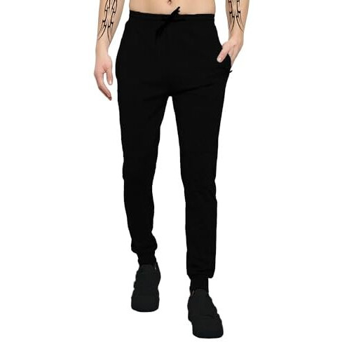 LookMark Mens Solid Lycra Blend Lounge Wear Trendy Track Pant with Pockets Ideal for Night Day or Casual Wear (AZ-LM-OG-Trackpant 06 Black-L)