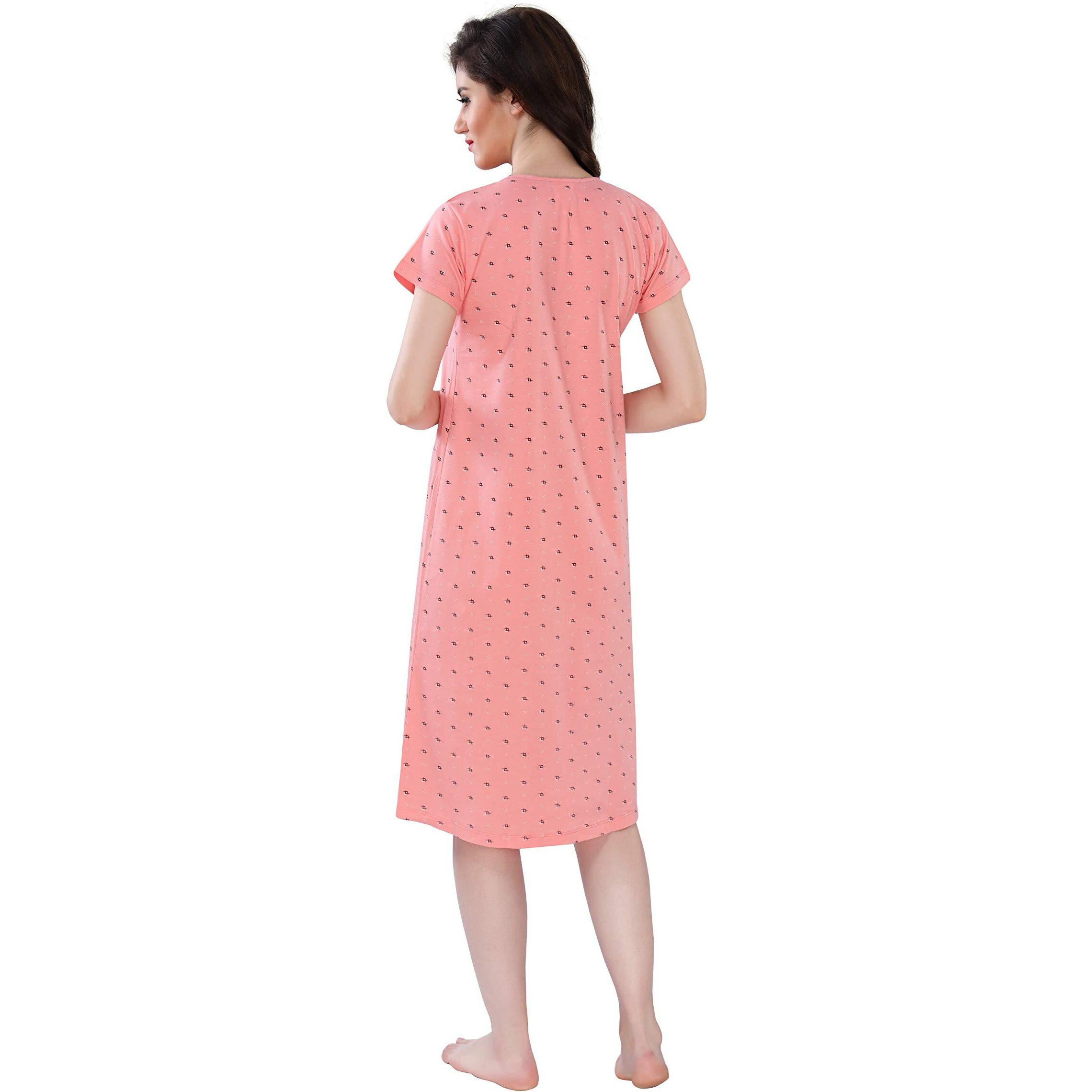 AV2 Womens Cotton Printed Knee Length Maternity Feeding Nighty (Peach Large)