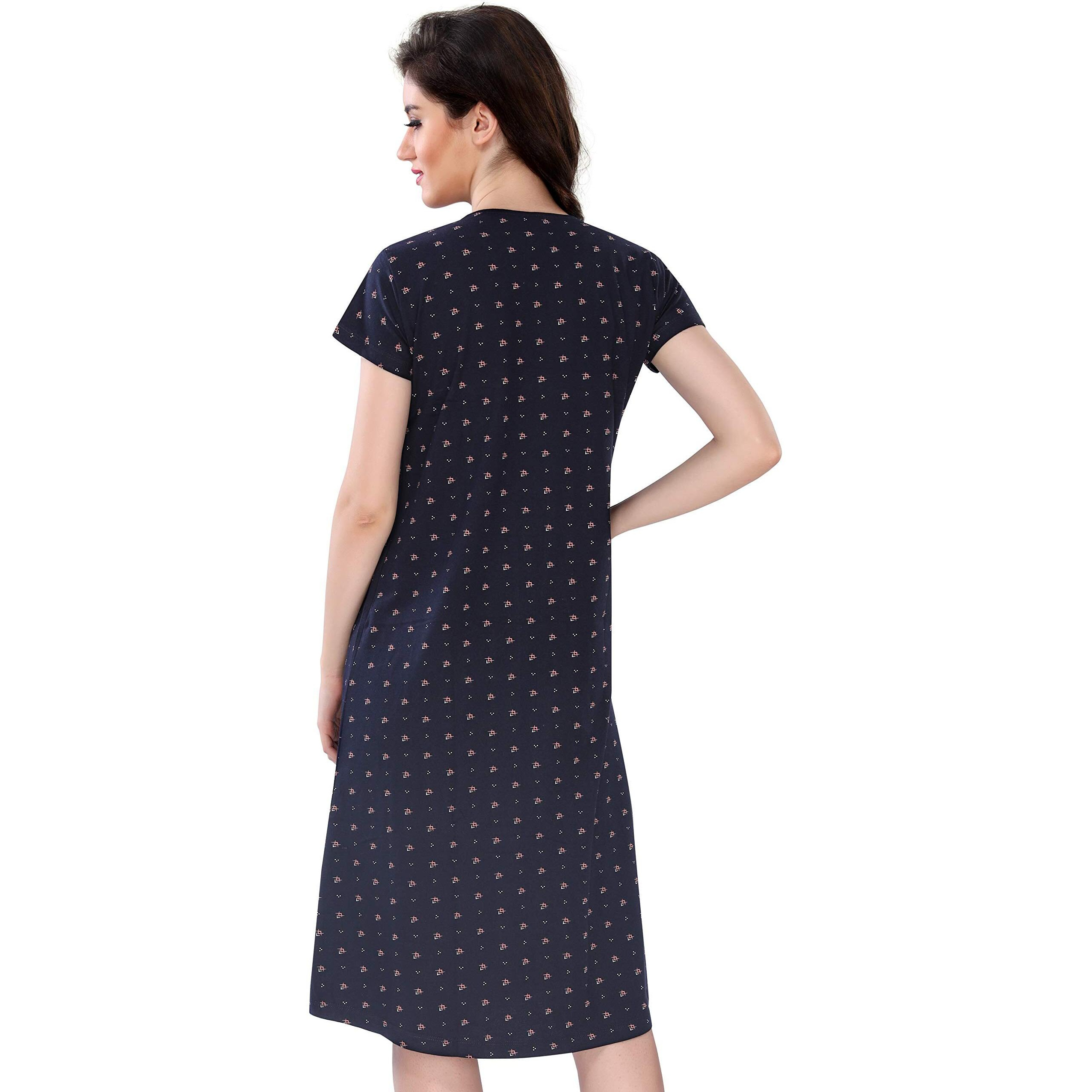 AV2 Womens Cotton Floral Printed Maternity Knee Length Feeding Nighty (Navyblue Small)