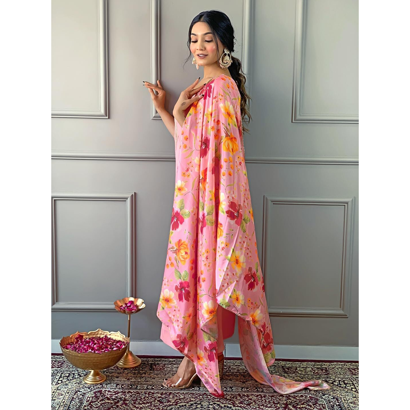 Naixa Womens Pink Rayon Blend Embroidered and Printed Straight Kurta with Rayon Blend Pant and Chinon Printed Dupatta Sets (NX-508-Pink-M)
