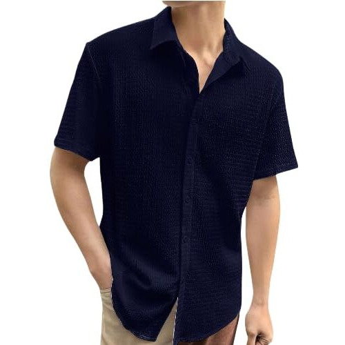 Pinkmint Popcorn Shirt for Men Soild Slim Fit Sleeve Spread Collar Trendy Men Shirt Summer Wear Goa Wear Mint Green