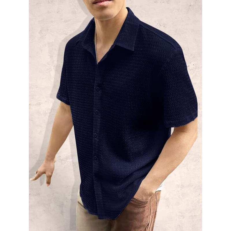 Pinkmint Popcorn Shirt for Men Soild Slim Fit Sleeve Spread Collar Trendy Men Shirt Summer Wear Goa Wear Mint Green