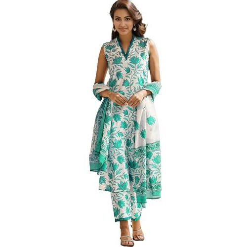 SHIENZY Womens Cotton Blend Kurta and Pant (SHZ1435_Mint Green_L)