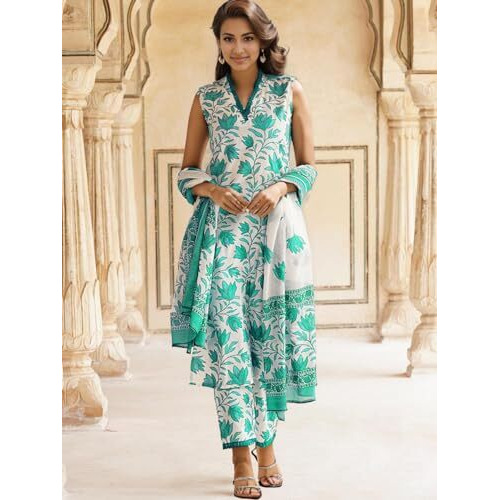 SHIENZY Womens Cotton Blend Kurta and Pant (SHZ1435_Mint Green_XL)
