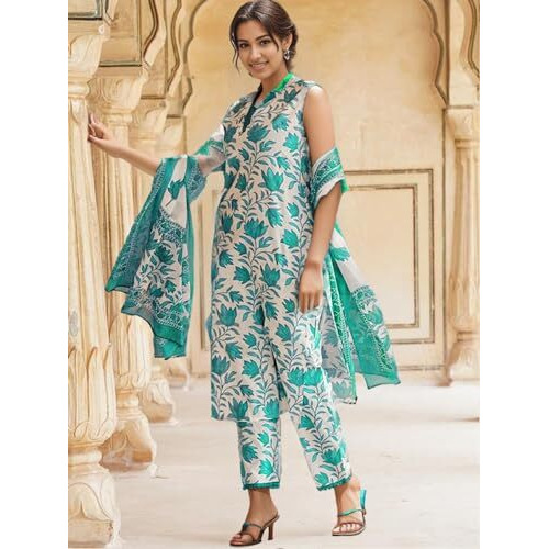 SHIENZY Womens Cotton Blend Kurta and Pant (SHZ1435_Mint Green_XL)