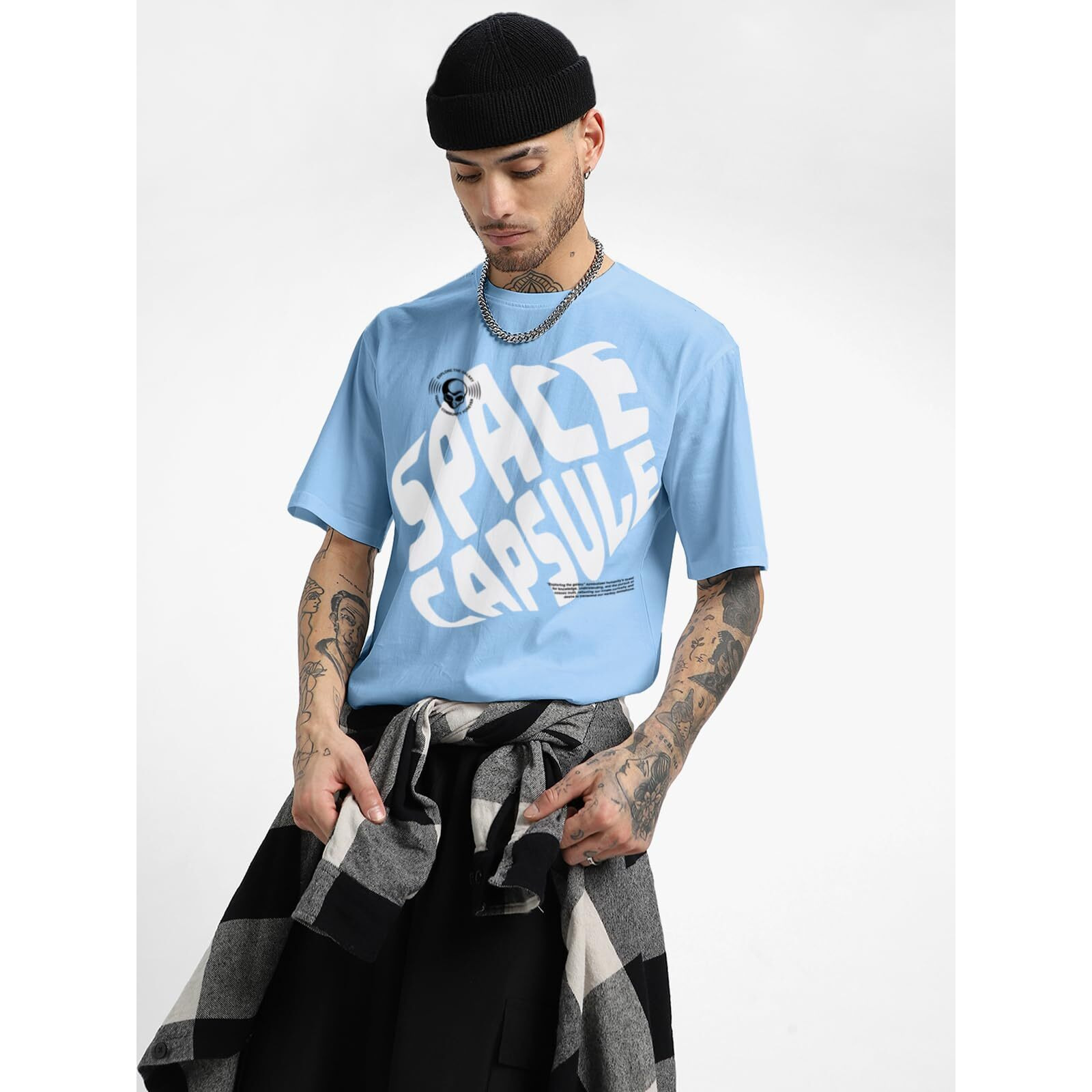 Veirdo Pure Cotton Half Sleeve Round Neck Oversized Fit Graphic Print Blue T-Shirt Men/Boys (OS_V_SPCECPSUL_BL_XXL) (Available in from S to 2XL)