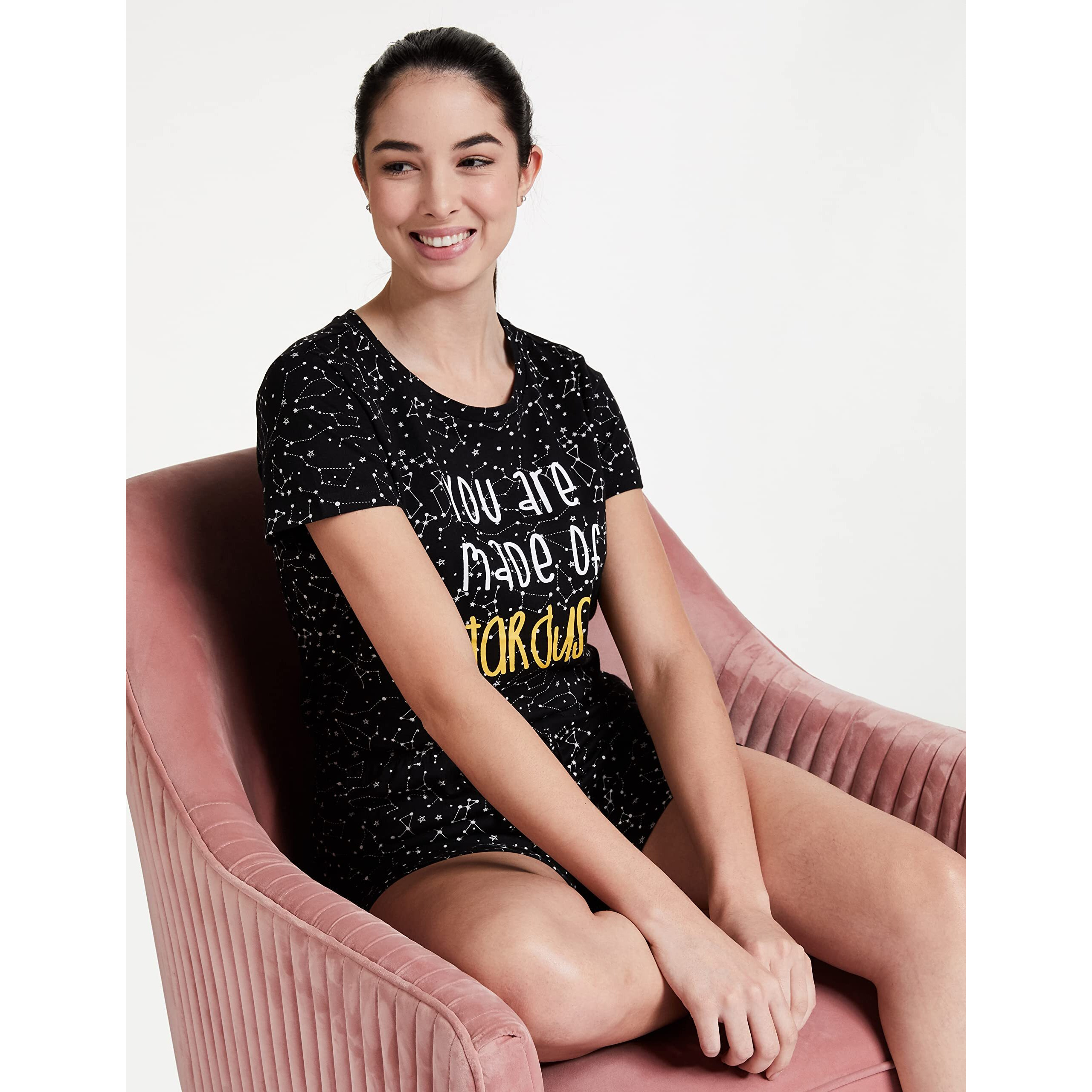 Amazon Brand - Eden & Ivy Womens Cotton Nightwear Sets Regular (EI-AW20SET02-SC-02_Star Black_X-Small)