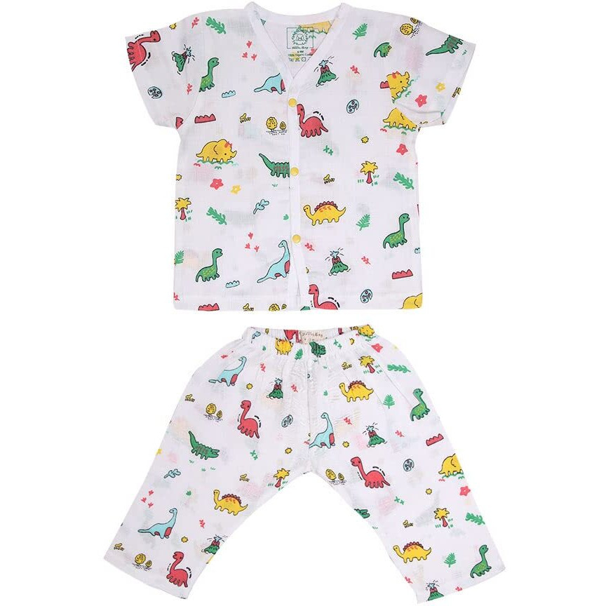 A Toddler Thing 100% Organic Muslin Sleepsuit | Top & Pants | Night Suit for Boys & Girls | Sleepwear Baby Products | Night Wear Rompers | Full Cover Dress | Color Stoneage | Grey | Size - 6-9 Months