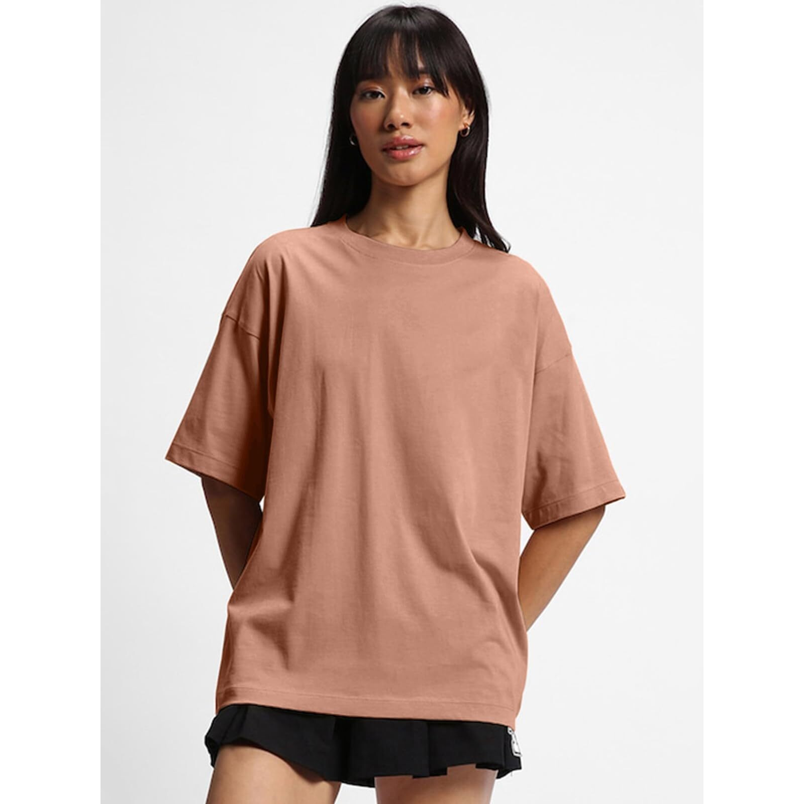 JUNEBERRY Pure Cotton Drop Shoulder Oversized Baggy Fit Half Sleeve Plain Solid Round Neck Multicolor T-Shirt for Women & Girls (Pack of 2) (PO2_OS_JB_SW_CR_L)