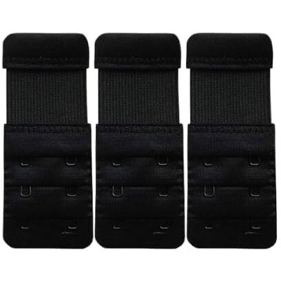 Bureaucrat Elastic Bra Hook Extender-(2 Hook/3 Eye & 3 Hook/3 Eye) with Extra Elastic- Increase Band Length-Bra Hook Extender Combo for Women (2 Hooks -(Black Pack of 3))