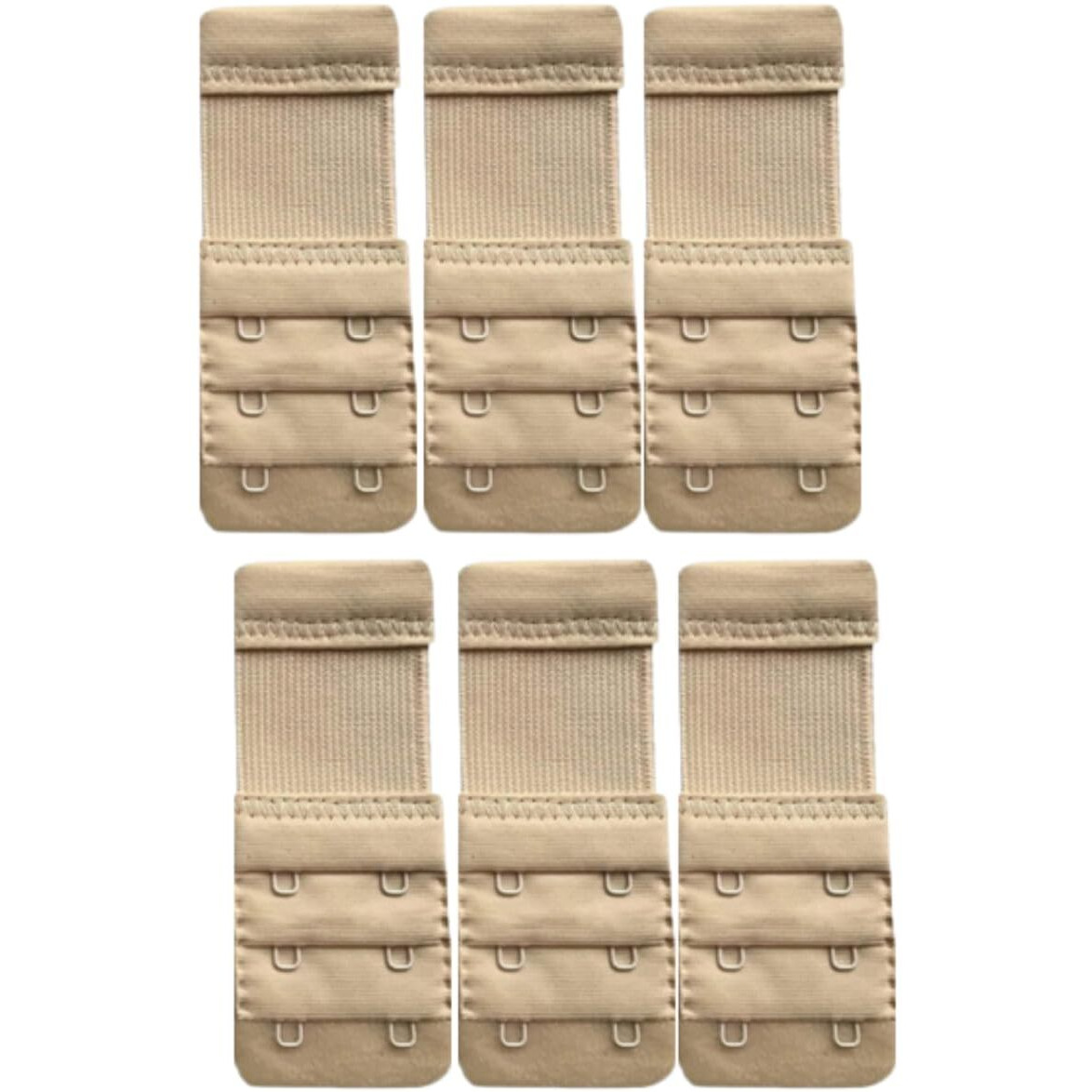 Bureaucrat Elastic Bra Hook Extender-(2 Hook/3 Eye & 3 Hook/3 Eye) with Extra Elastic- Increase Band Length-Bra Hook Extender Combo for Women (2 Hooks -(Beige Pack of 6))