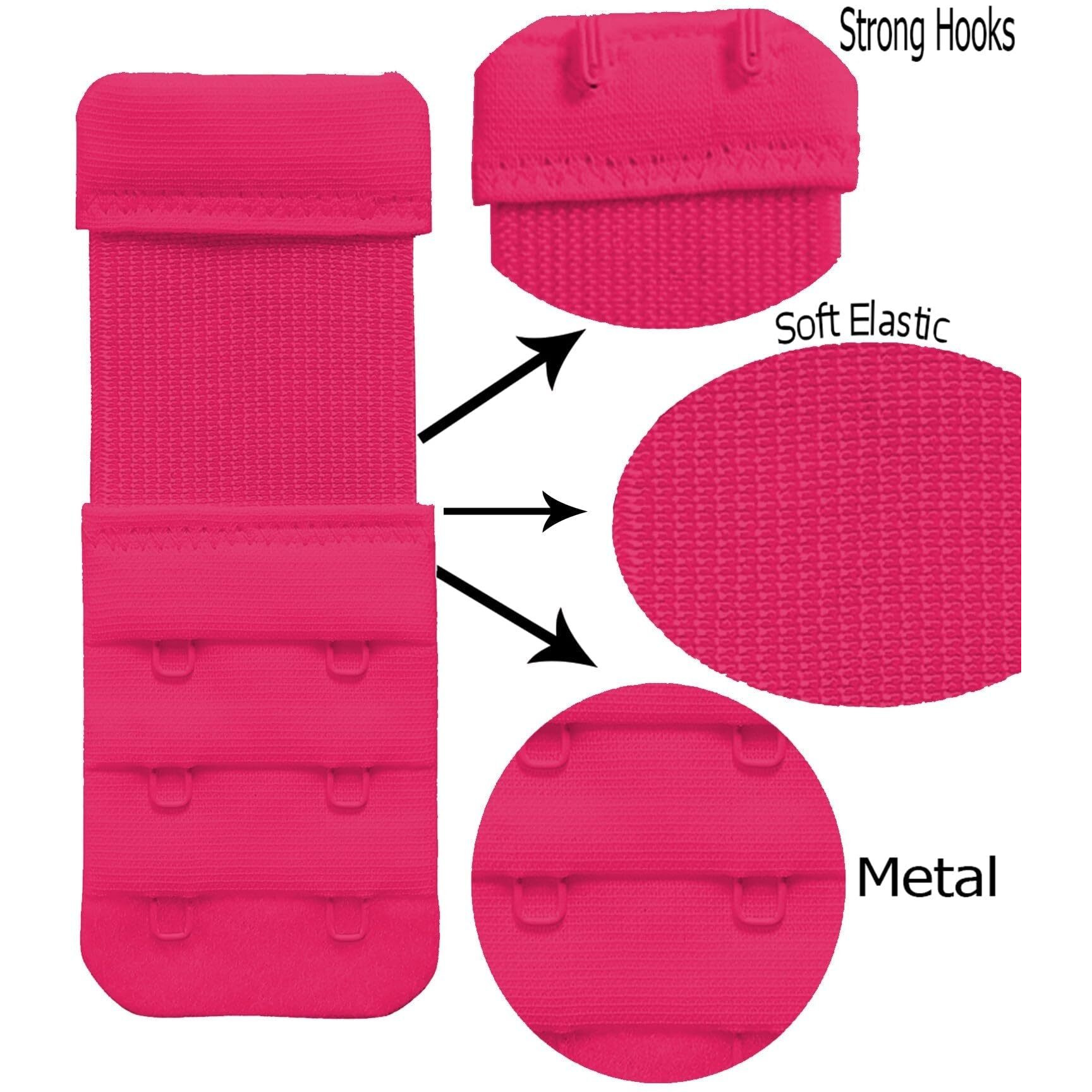 Bureaucrat Elastic Bra Hook Extender-(2 Hook/3 Eye & 3 Hook/3 Eye) with Extra Elastic- Increase Band Length-Bra Hook Extender Combo for Women (2 Hooks -(Dark PinkPack of 1)