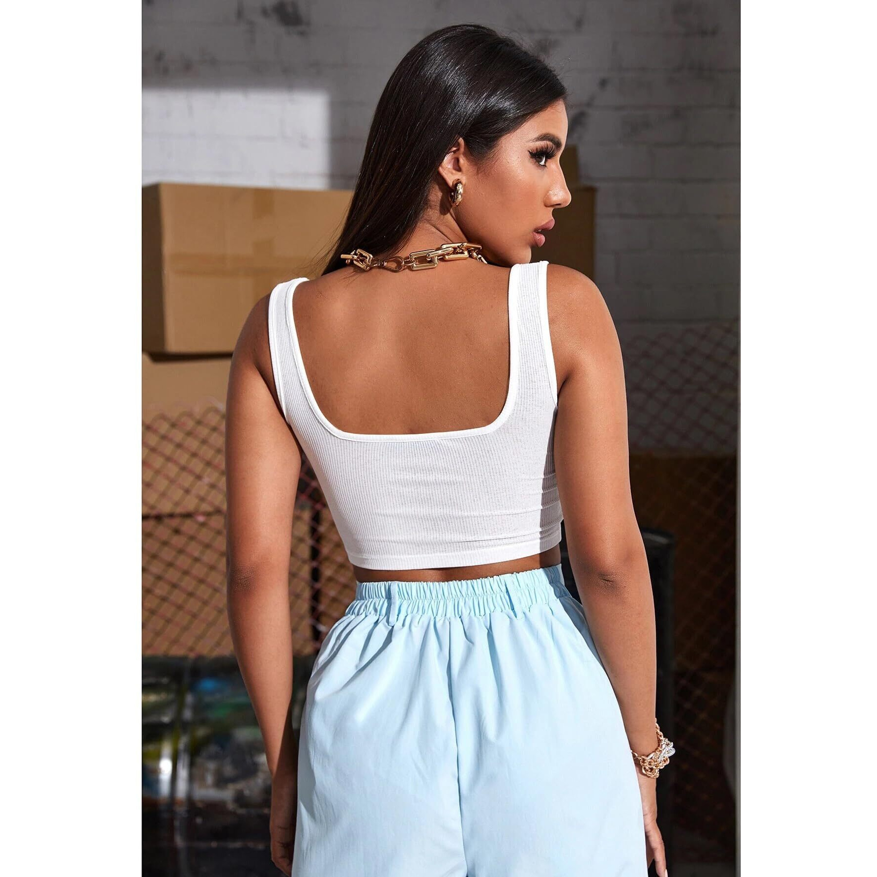 Sugathari Womens & Girls Solid Ribbed Boat Neck Sleeveless Crop Tops for Women (Top 36 White L)