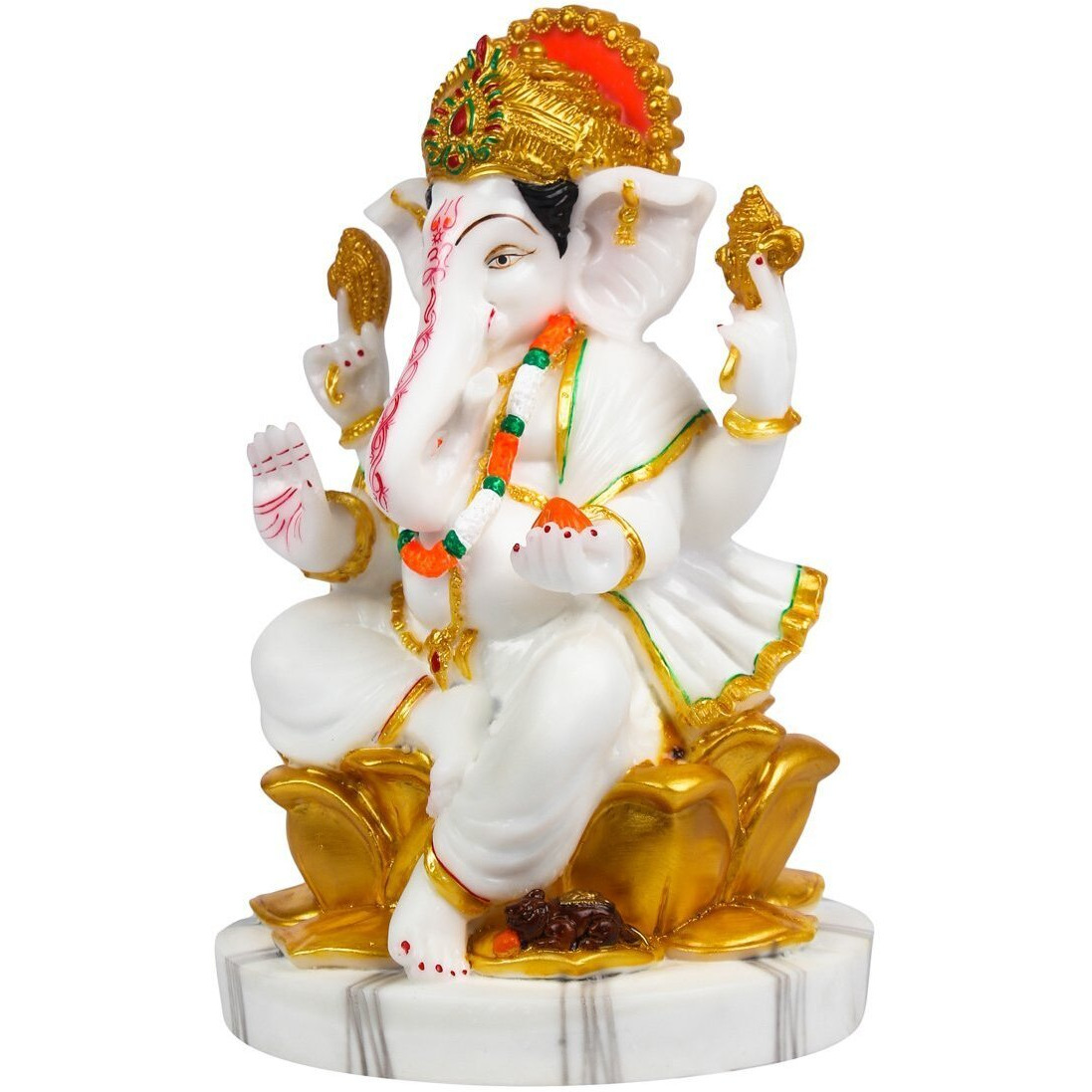 FABZONE Marble Dust Lord Ganesha | Ganpati | Vinayak Idol, 9.5 Inches, Multicolor(White), 1 Piece
