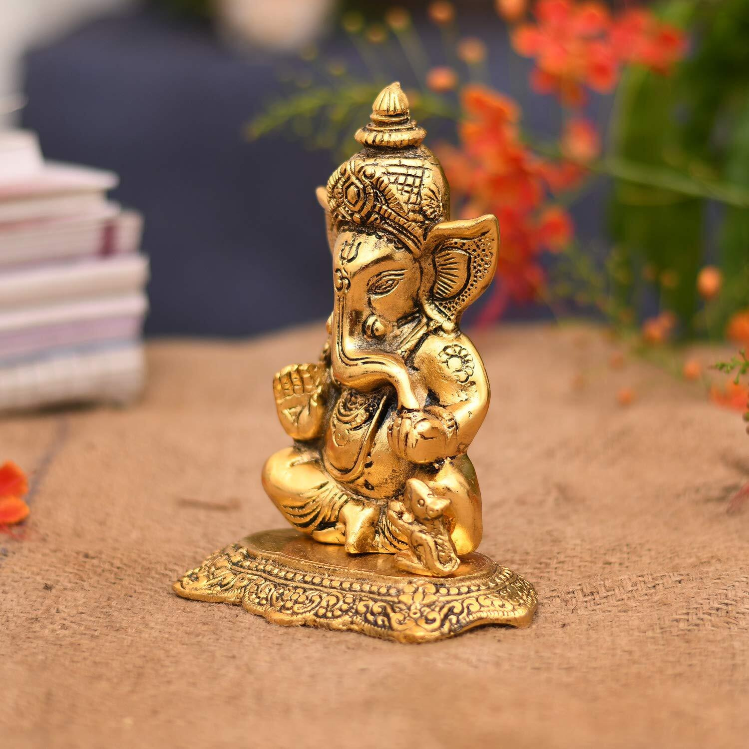 Collectible India Metal Lord Ganesh Idol, 6.5 x 5 x 2.5 Inches, Golden (Model Number GBS211)