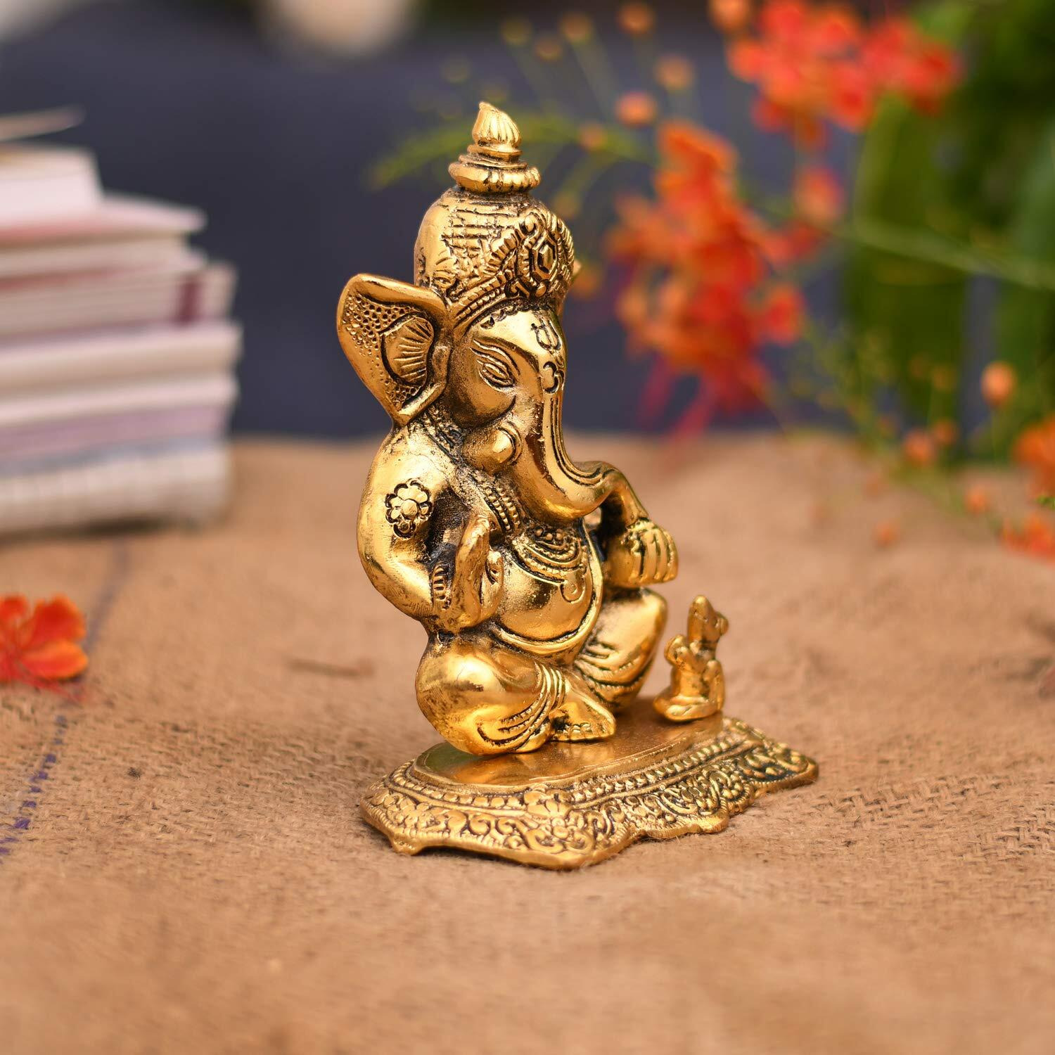 Collectible India Metal Lord Ganesh Idol, 6.5 x 5 x 2.5 Inches, Golden (Model Number GBS211)