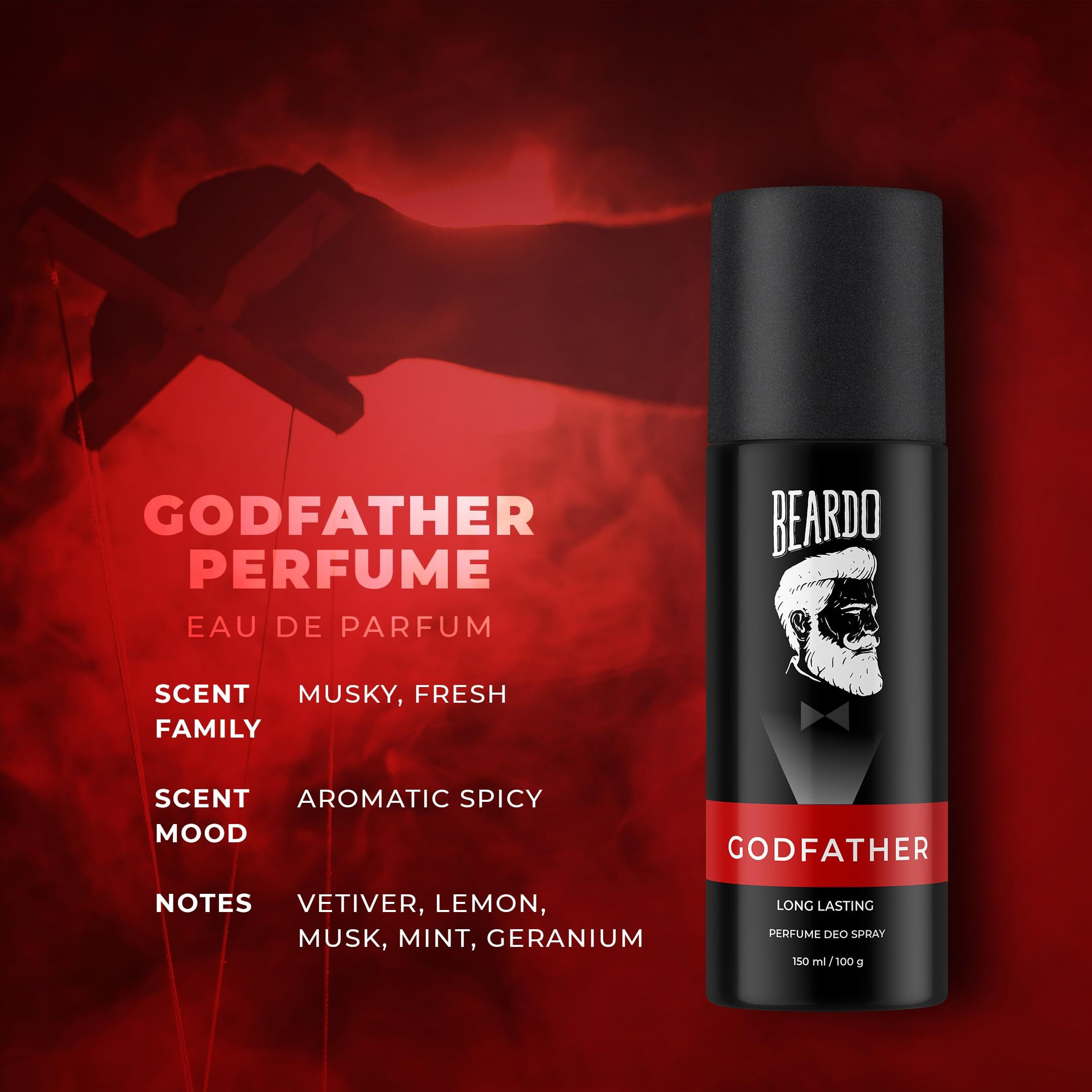 Beardo Godfather Perfume Deo Spray for Men, 150ml | Citrus Aromatic Spicy | Body Spray Perfume For Men | Deo For Men | Long Lasting Deodorant | Gift for Men | Rakhi Gift For Brother | Gift For Friends