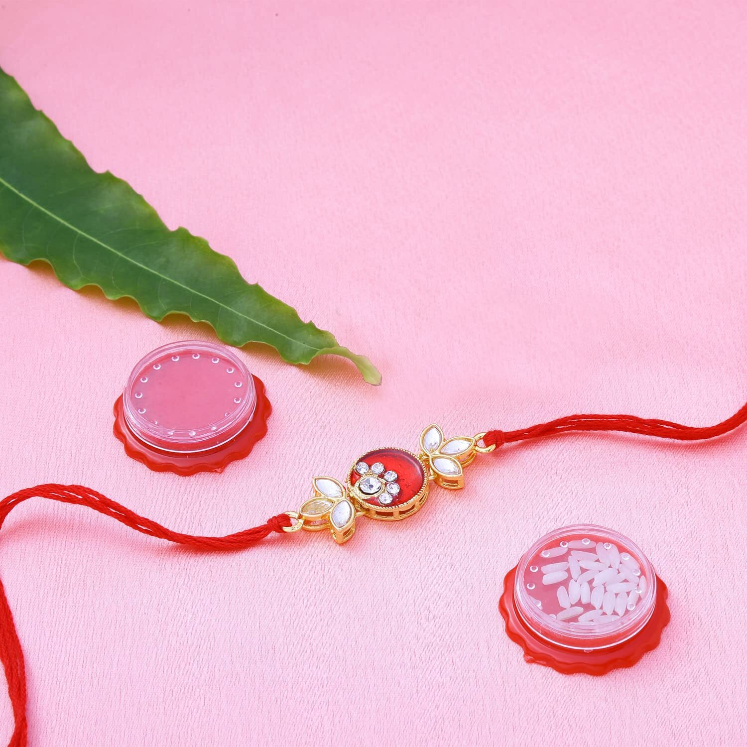 Riddhika Ventures Stylish Kundan and AD Ring Rakhi (Set of 2) (Bracelet) with Roli Chawal and Greeting Card (P8P9)