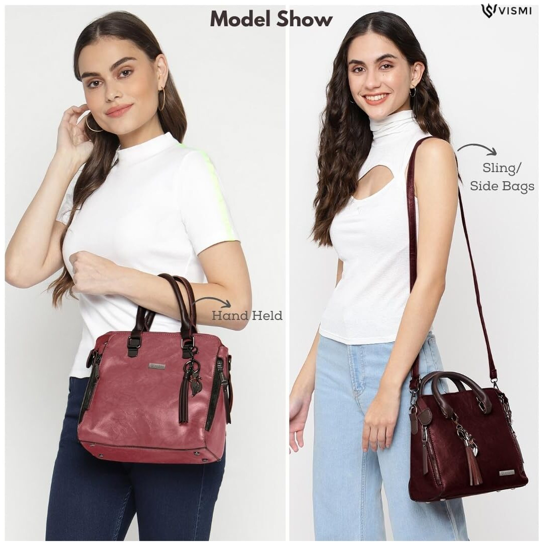 VISMIINTREND Stylish Pink Leather Sling Satchel Handbag Top handle Bags for Women & Girls| Shoulder Bags for Travel, College, Side Purse for Birthday, Anniversary Gift for Wife & Rakhi Gift for Sister
