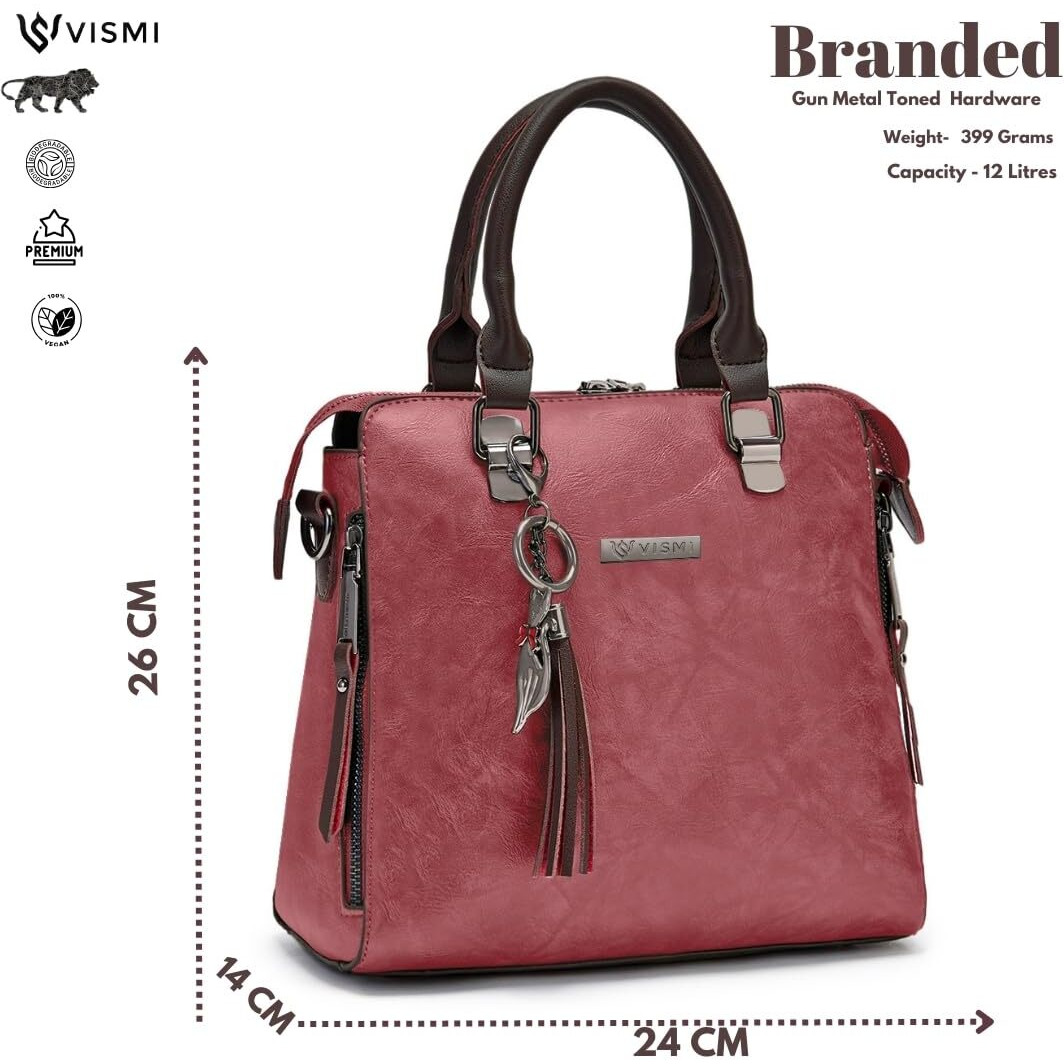 VISMIINTREND Stylish Pink Leather Sling Satchel Handbag Top handle Bags for Women & Girls| Shoulder Bags for Travel, College, Side Purse for Birthday, Anniversary Gift for Wife & Rakhi Gift for Sister
